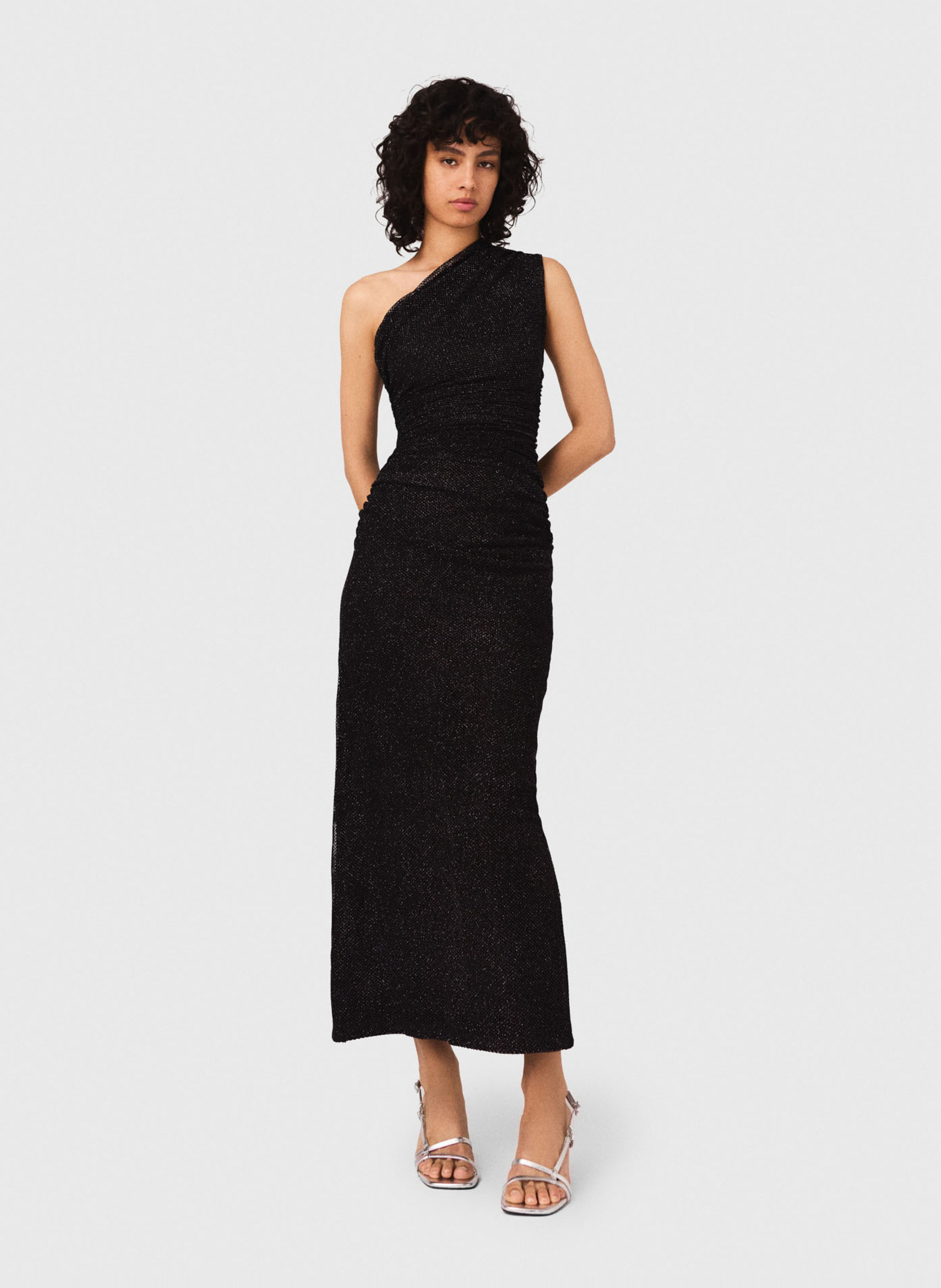 Robe midi asymétrique scintillante MAJE Noir