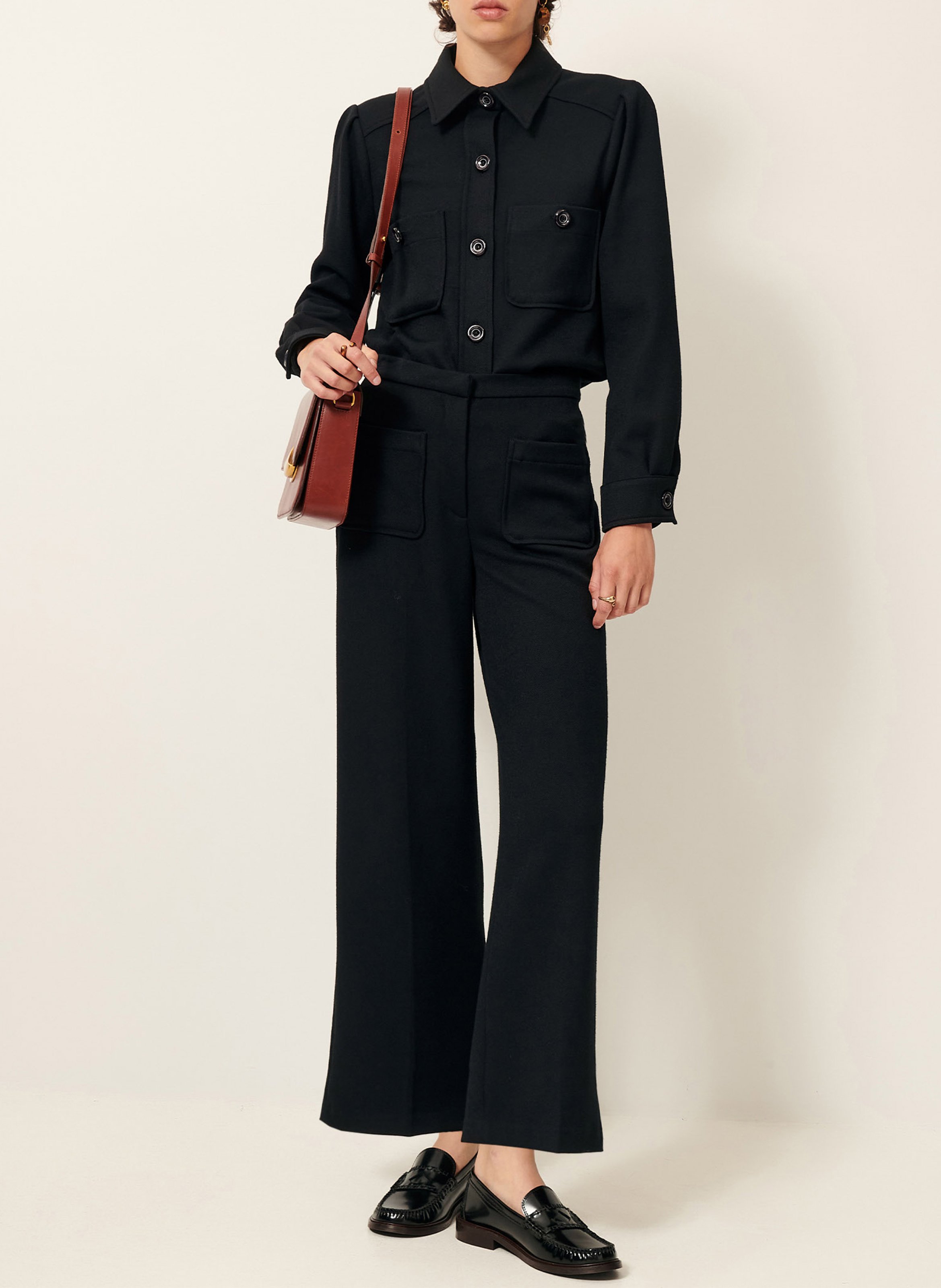 Pantalon droit à plis marqués alberwool SESSUN Noir