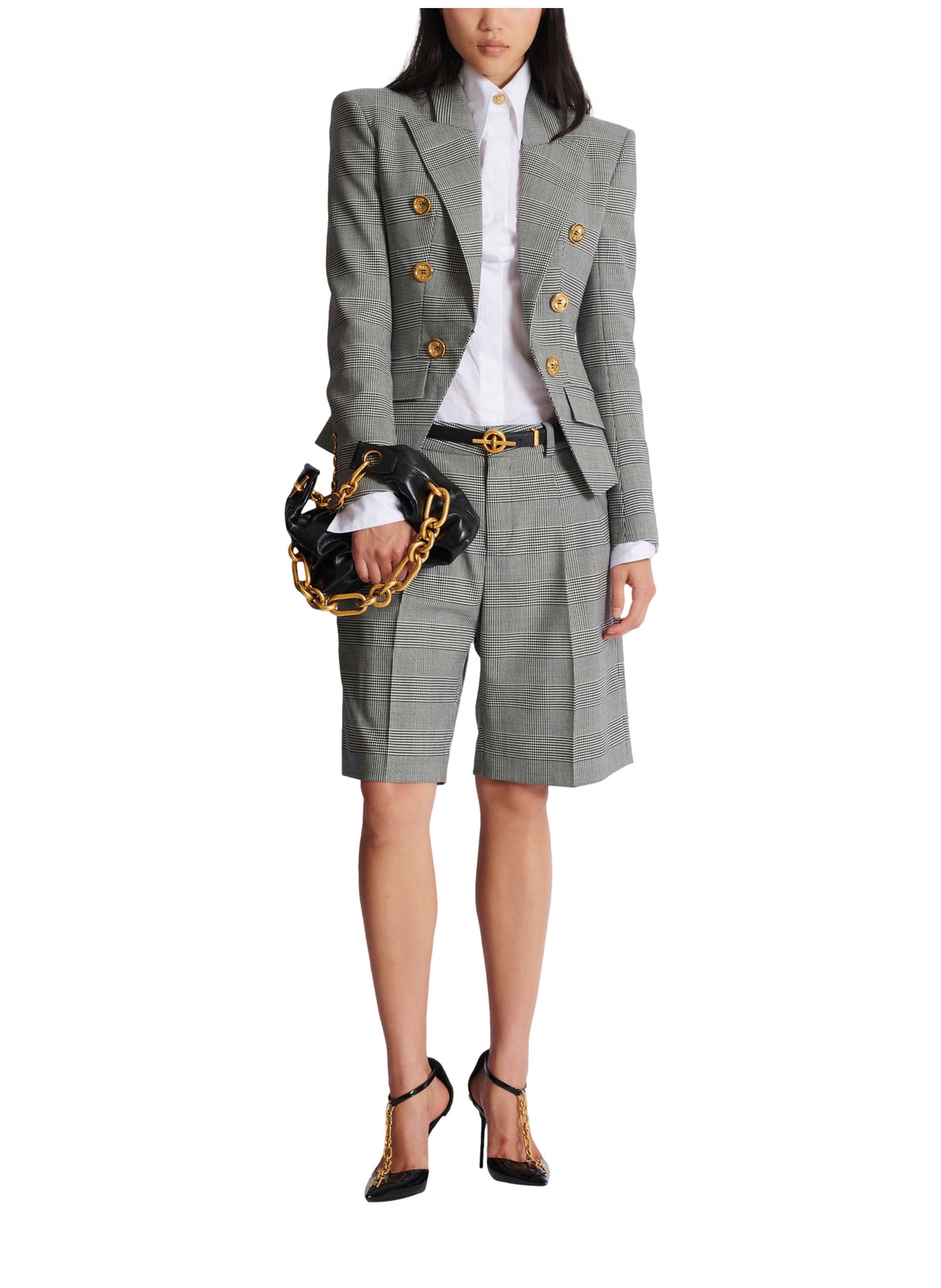 Veste 6 boutons en jacquard prince de galles BALMAIN Noir