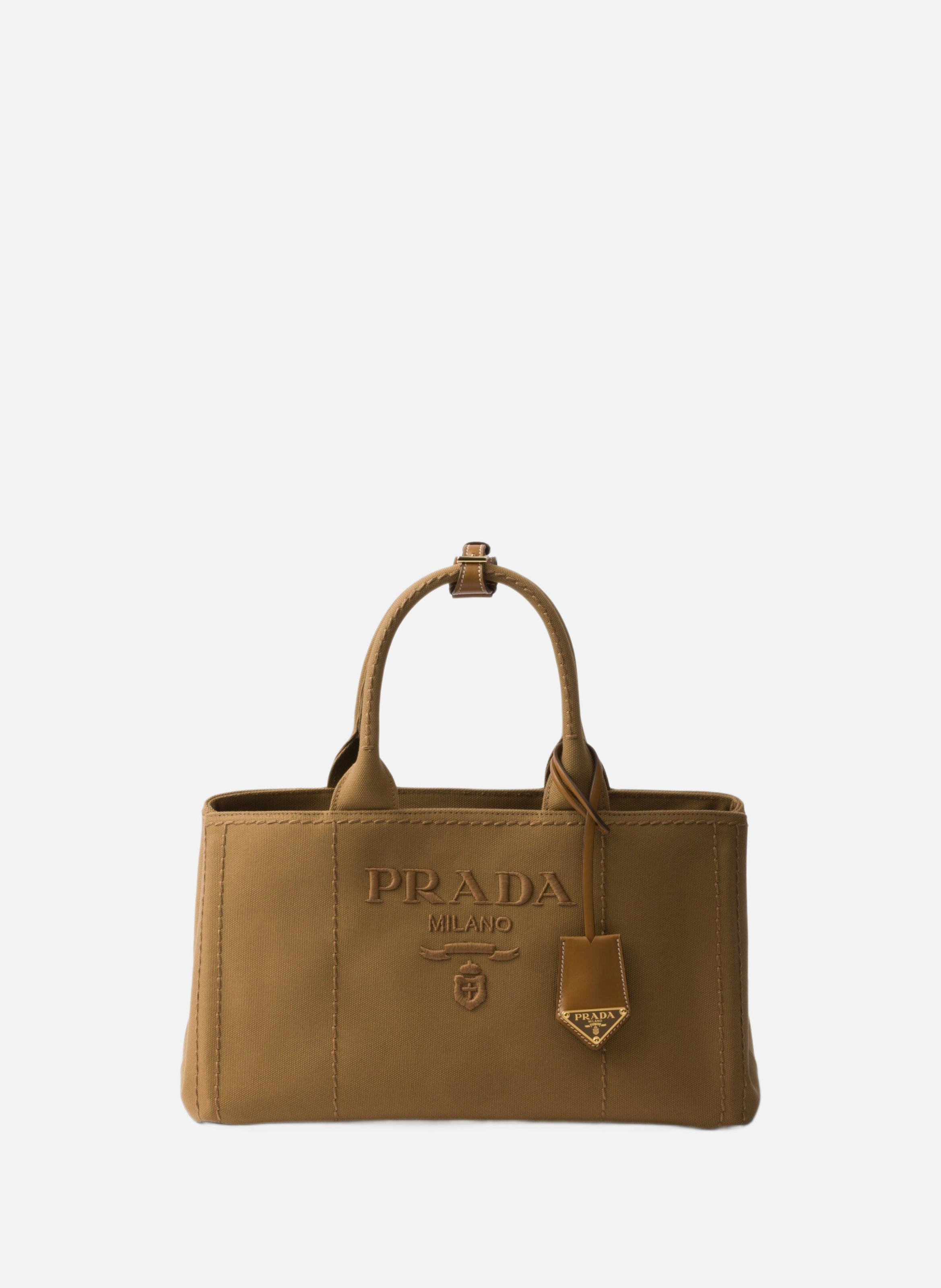 Grand sac à main prada jardinière en toile de coto PRADA Marron