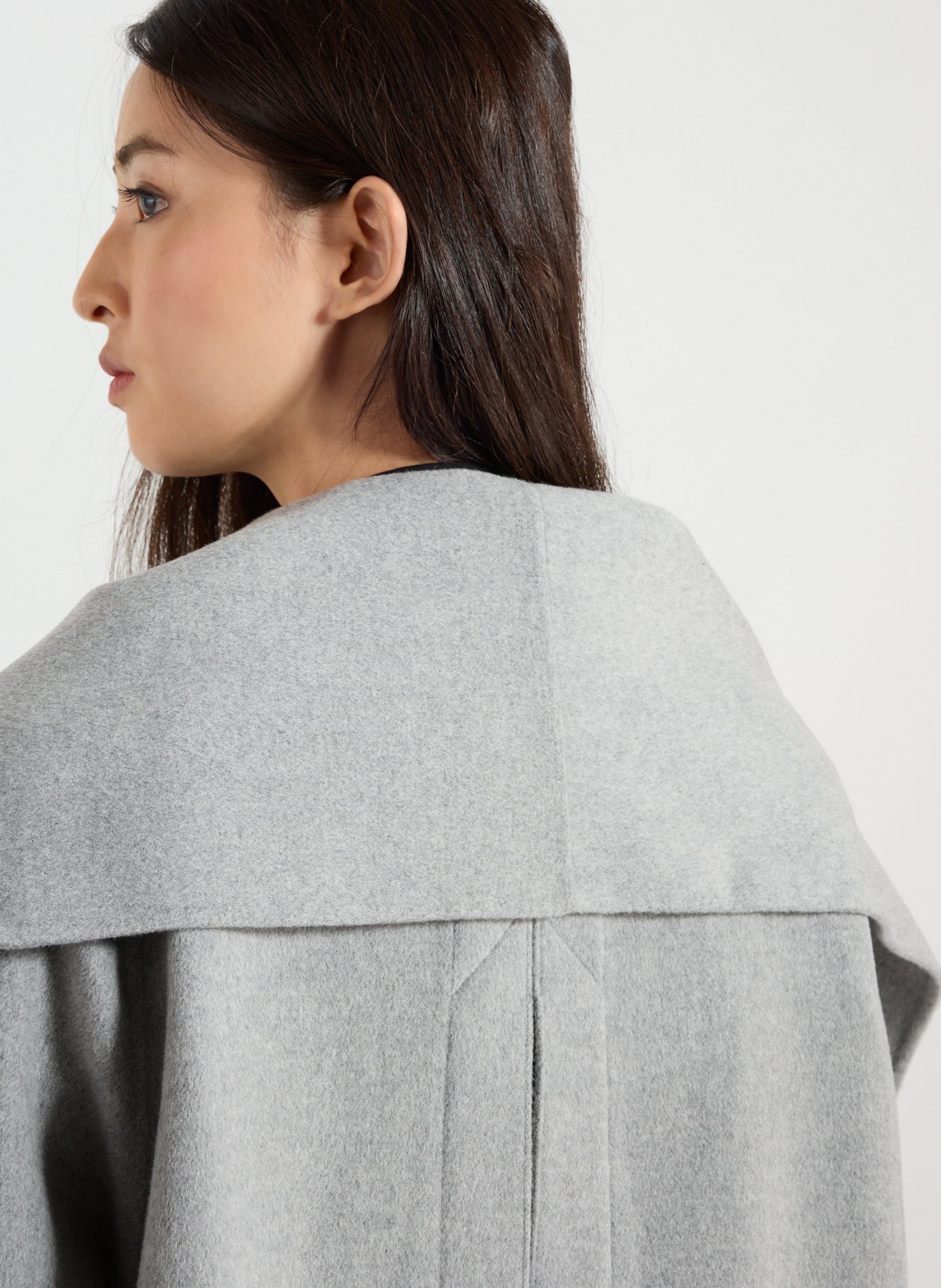 Flared coat with shawl collar in wool and cashmere R2W Grey