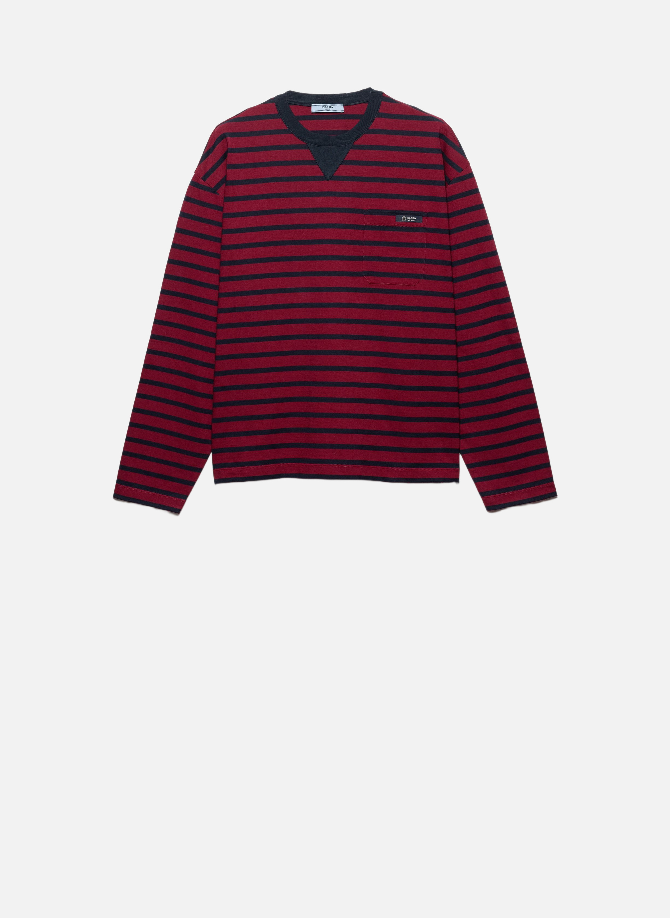T-shirt rayé à manches longues en jersey PRADA Rouge