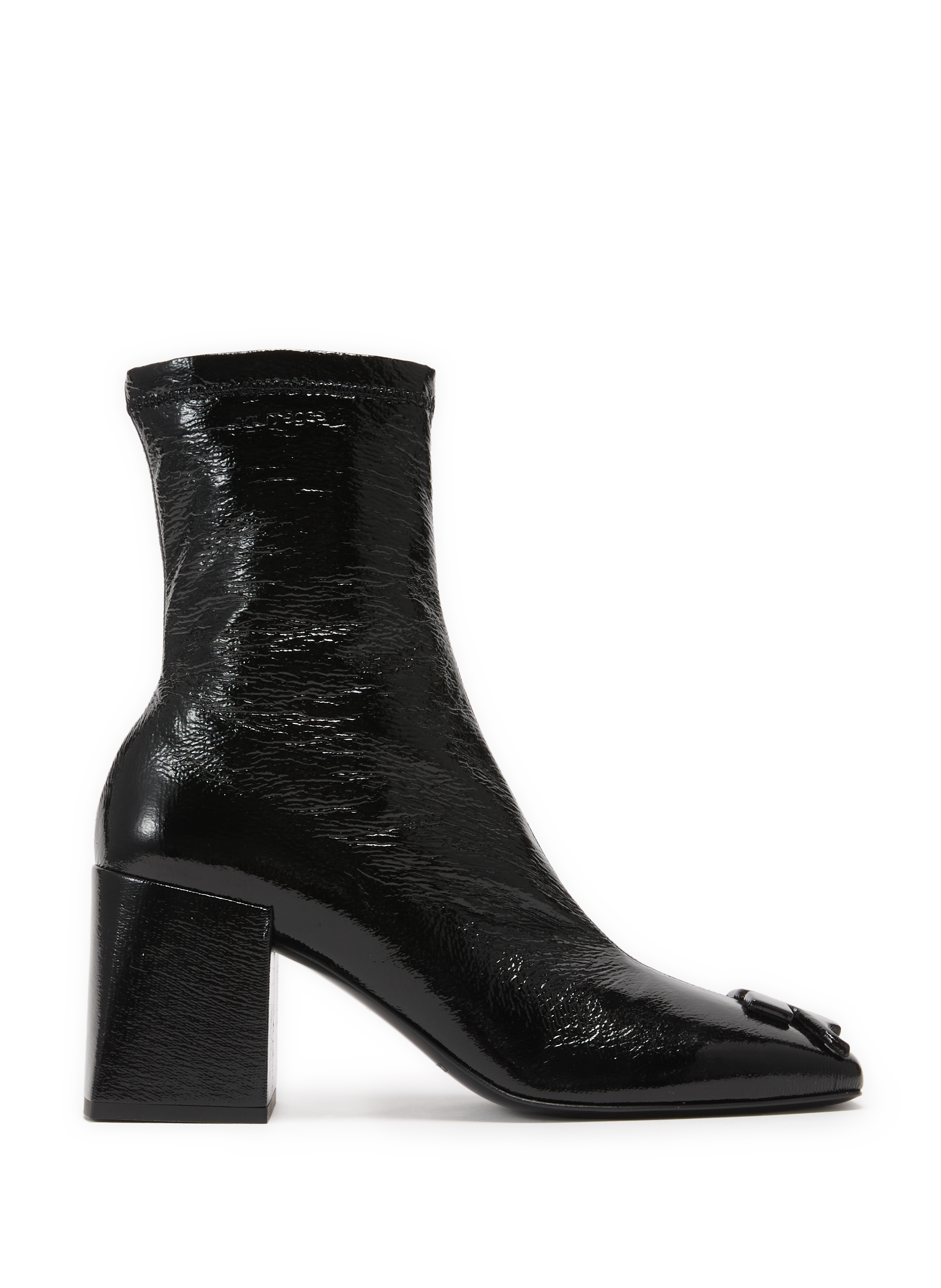 COURRÈGES Patent leather zipped ankle boots in mixed cotton and leather Black