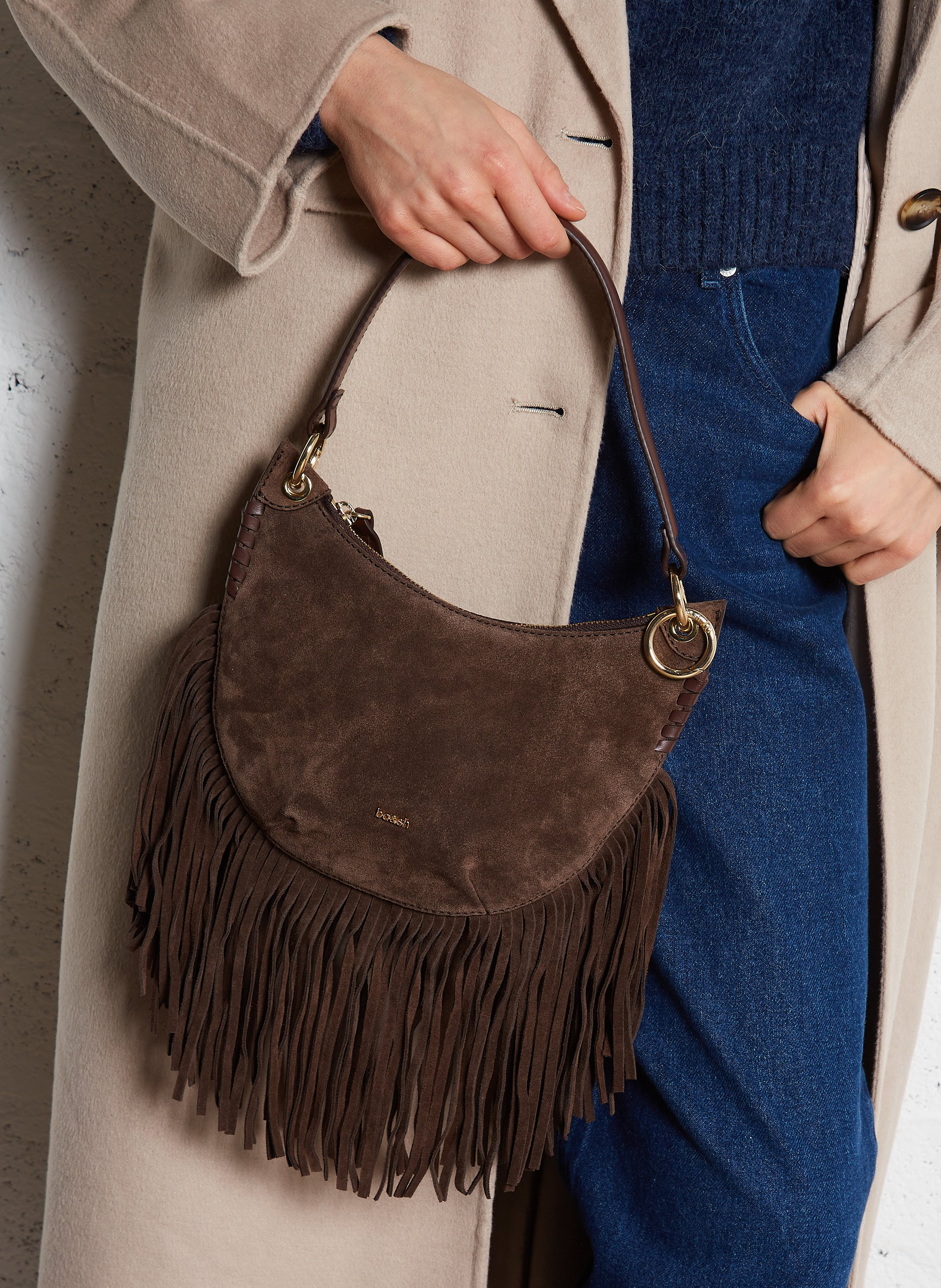 Sac à main en cuir velours swing BA&SH Marron