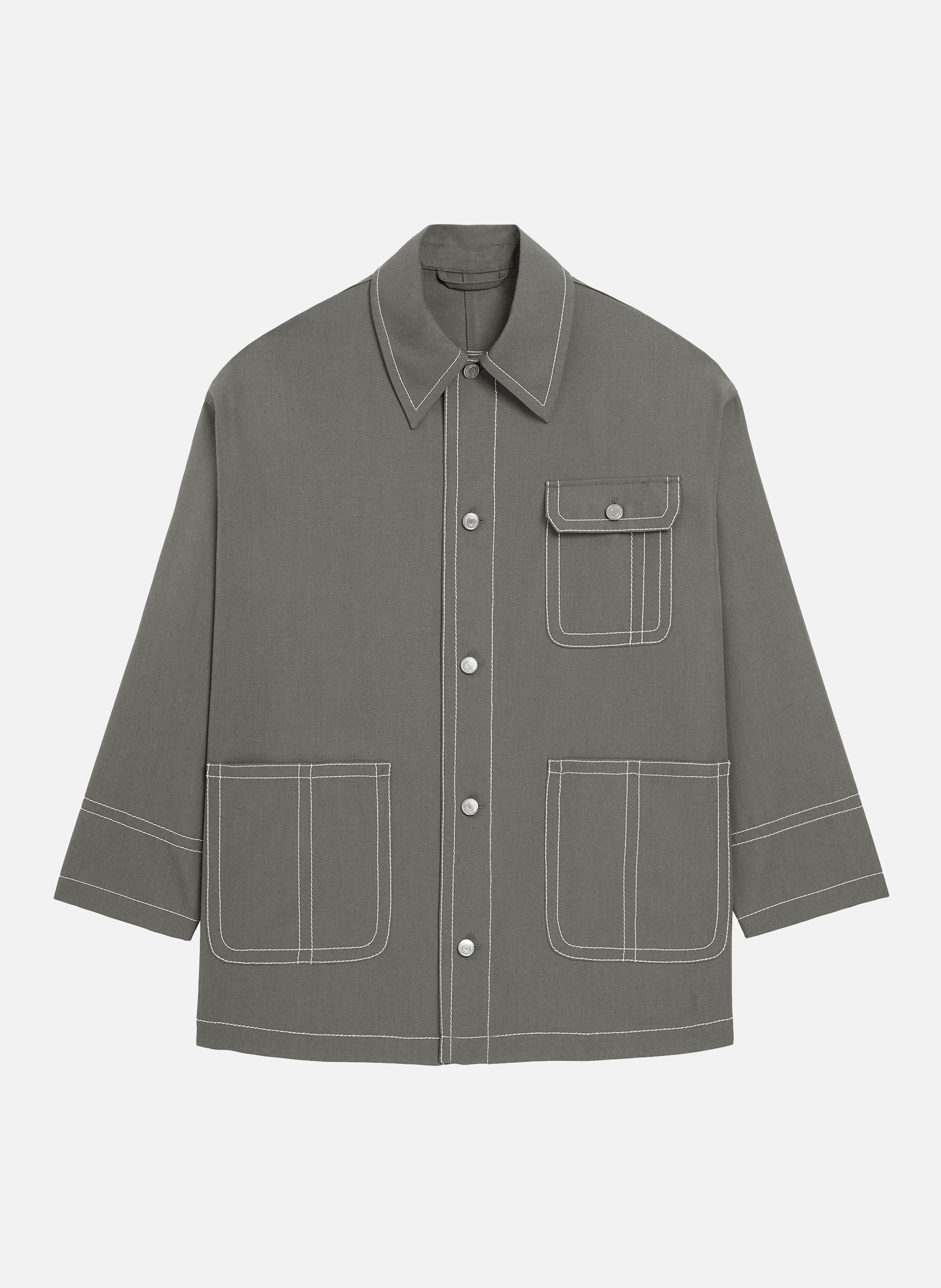 Veste worker unisexe en laine vierge AMI PARIS Gris