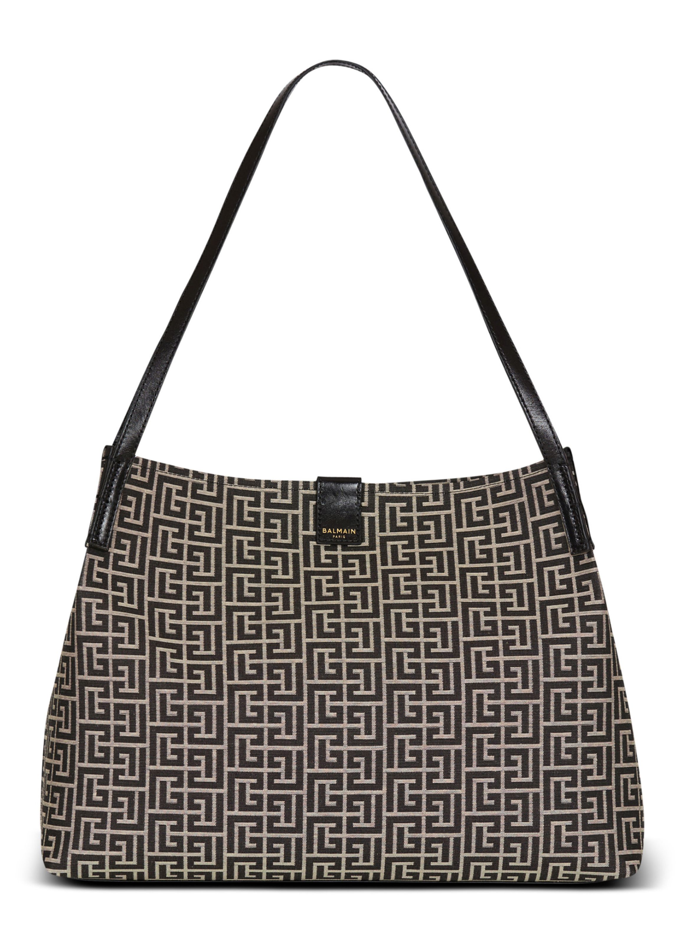 Sac shopper release medium en jacquard monogramme et cuir de veau BALMAIN Noir
