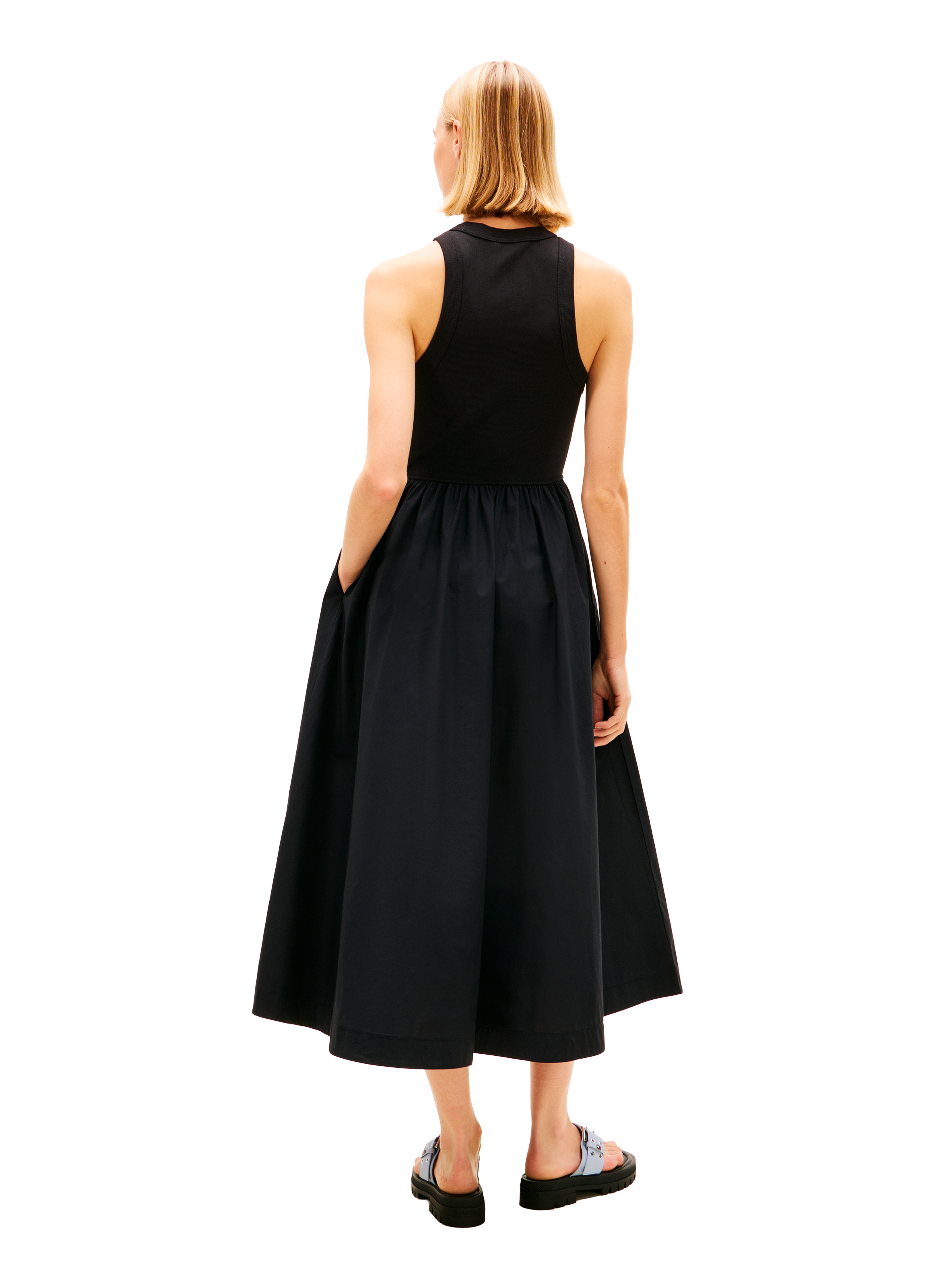 Langes ärmelloses Slim-Popeline-Kleid aus Baumwolle TOMMY HILFIGER Schwarz