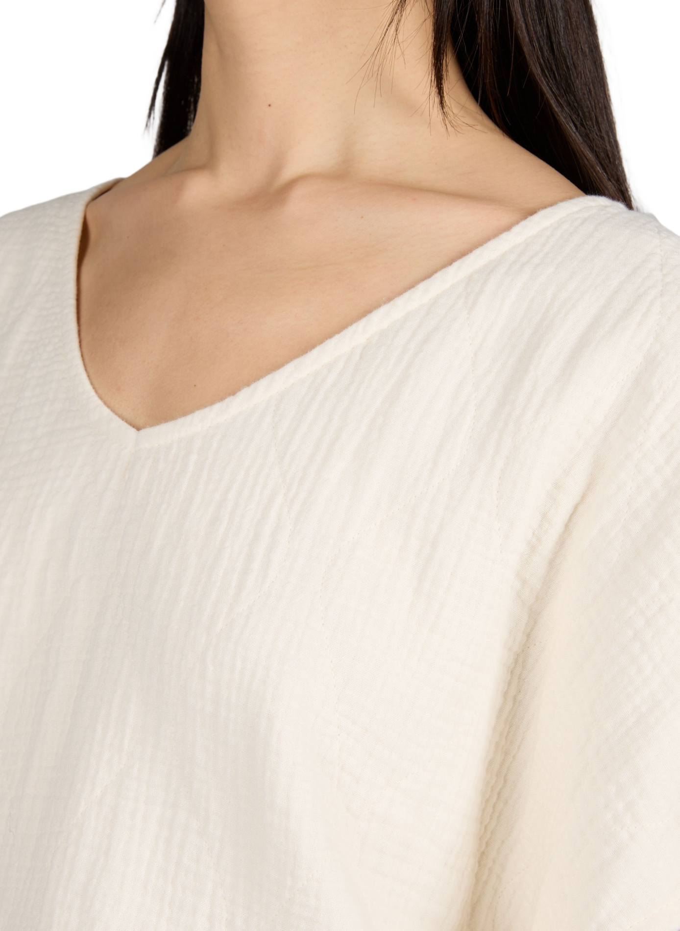 T-shirt New York col V en coton matelassé AOKYANOS Beige