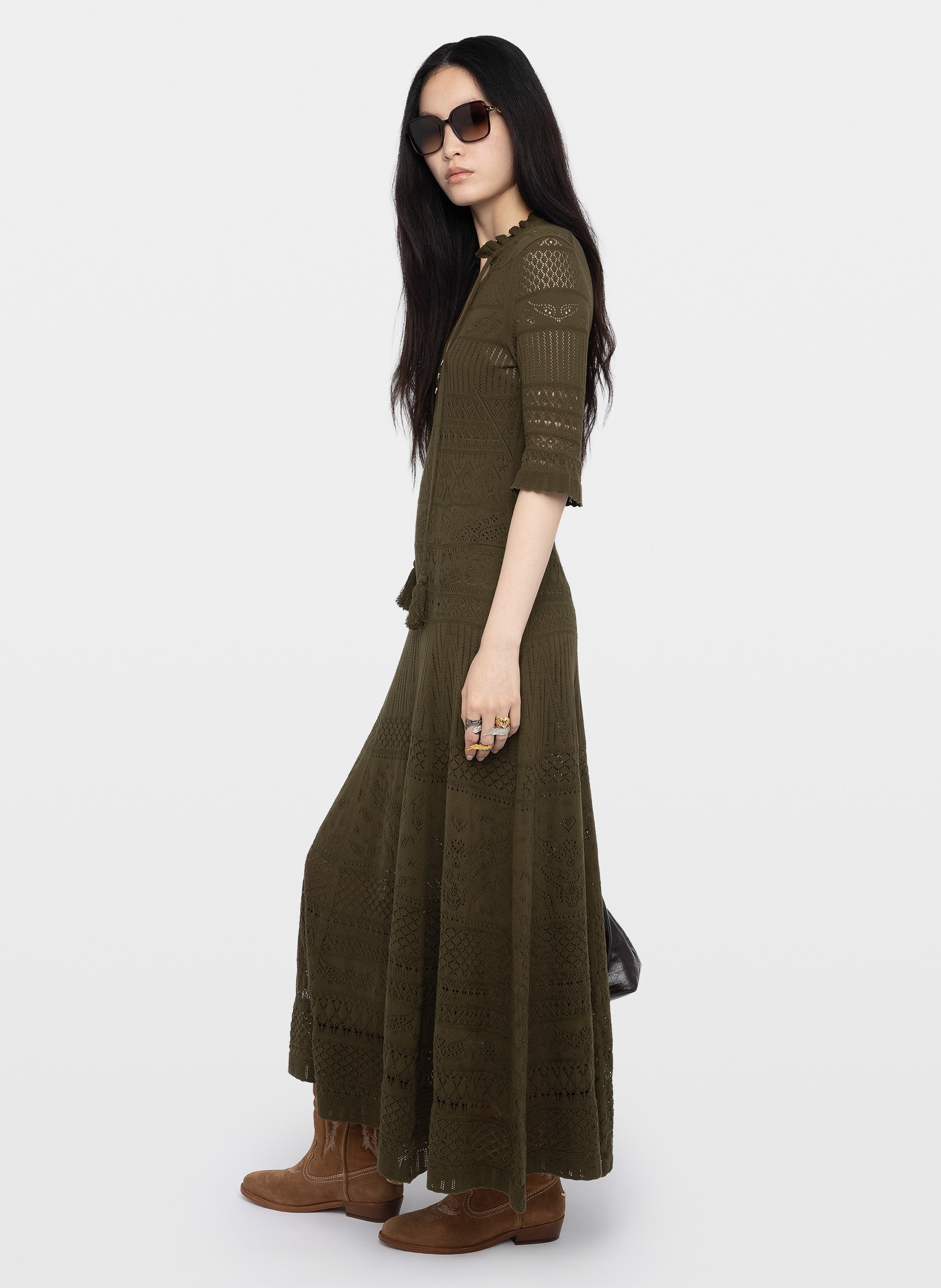 Robe longue évasée col v en coton memphis ZADIG&VOLTAIRE Vert