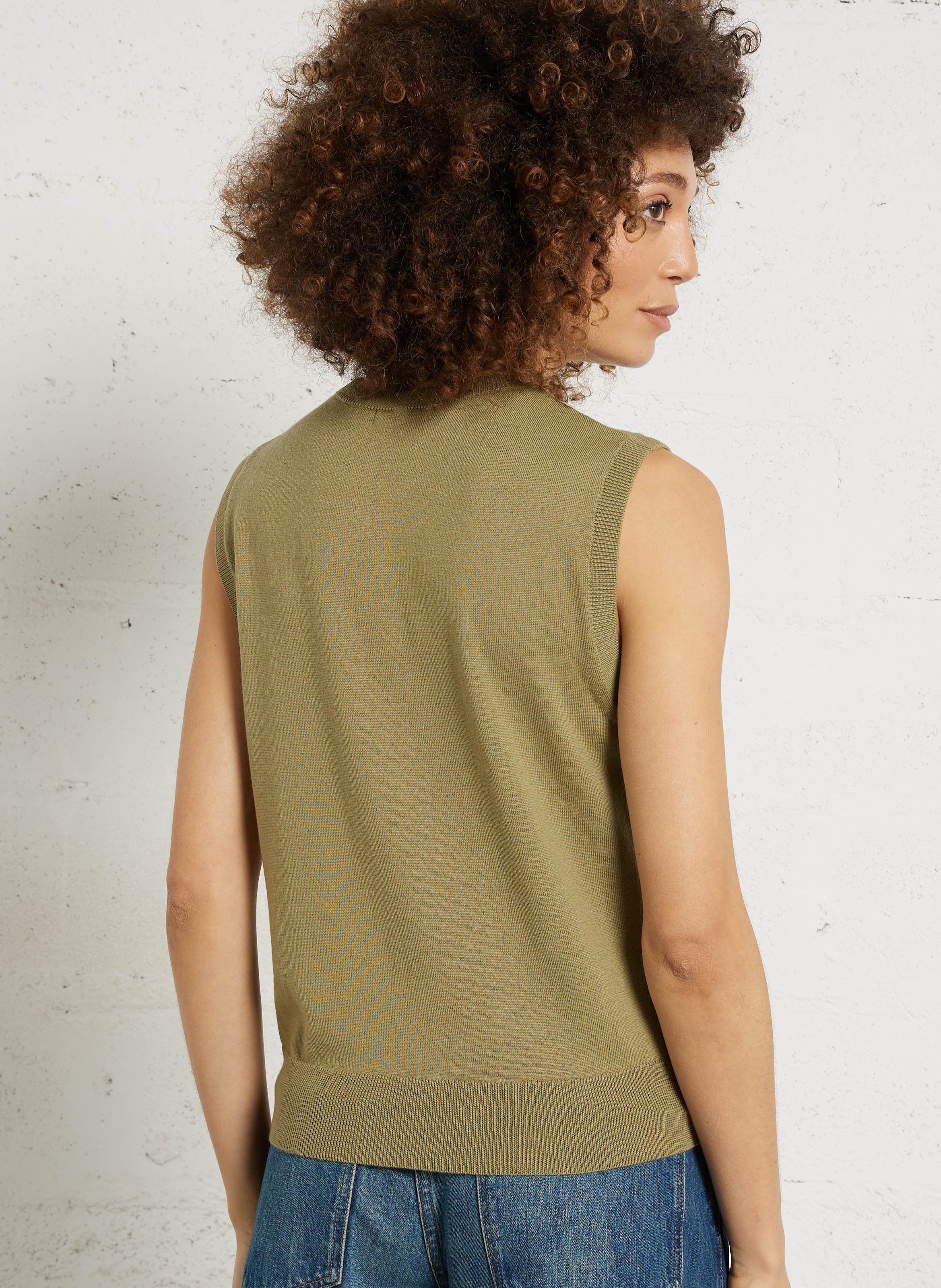 Pull sans manches col rond en laine mérinos fargo SOEUR Gris