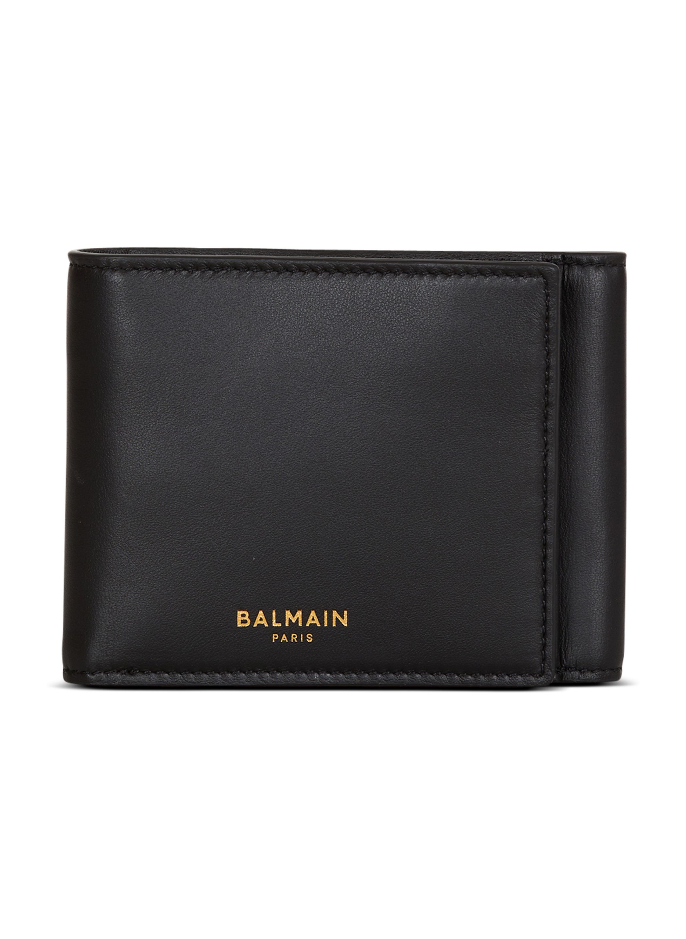 Portefeuille trifold en cuir lisse BALMAIN Noir