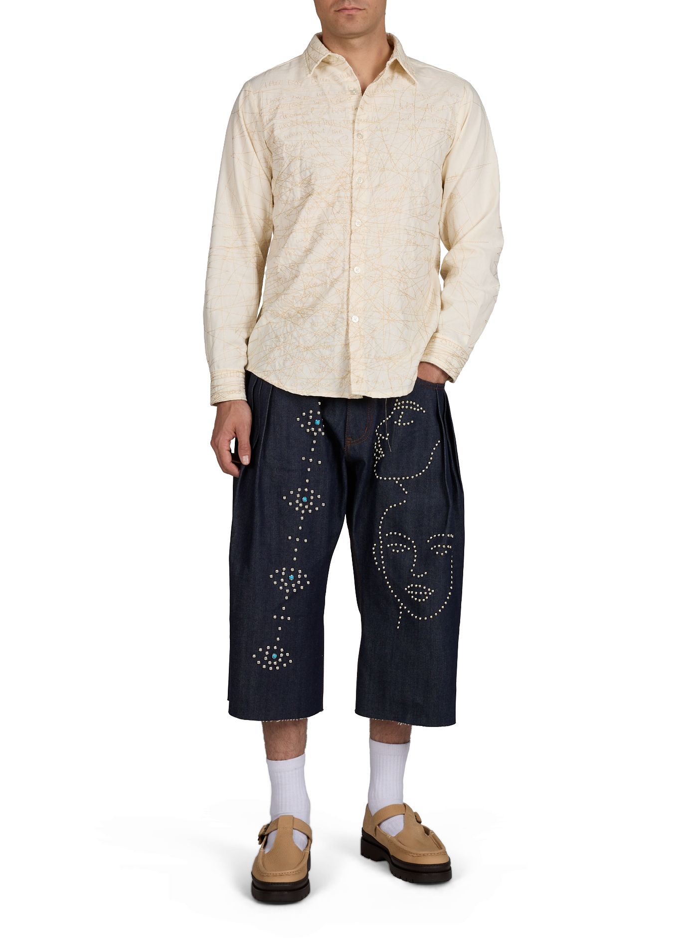 Jean à logo clouté sur le devant en coton KIDSUPER Bleu