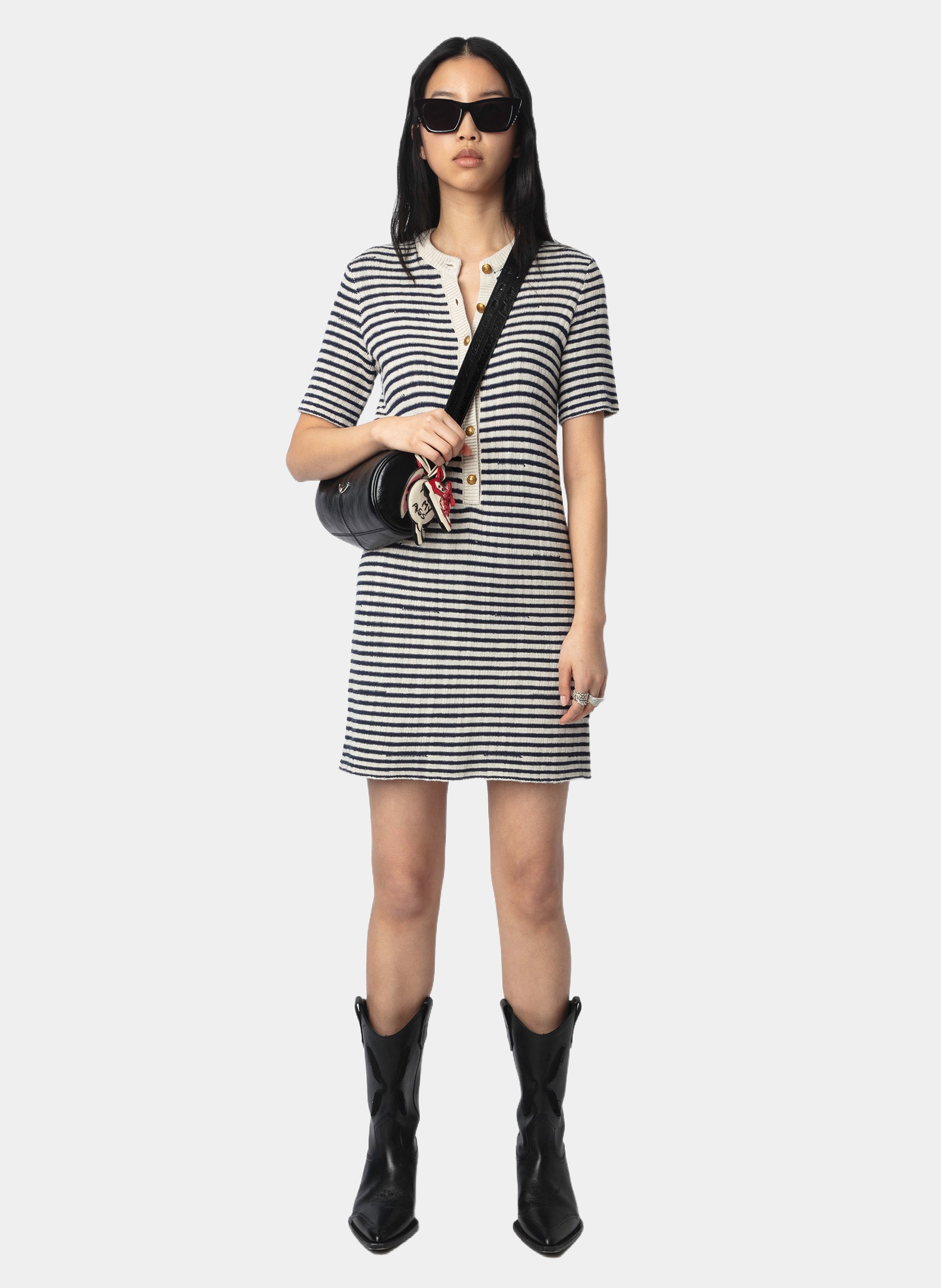 Kurzes Kleid mit Rundhalsausschnitt und Streifenmuster in Tahoe ZADIG&VOLTAIRE Blau