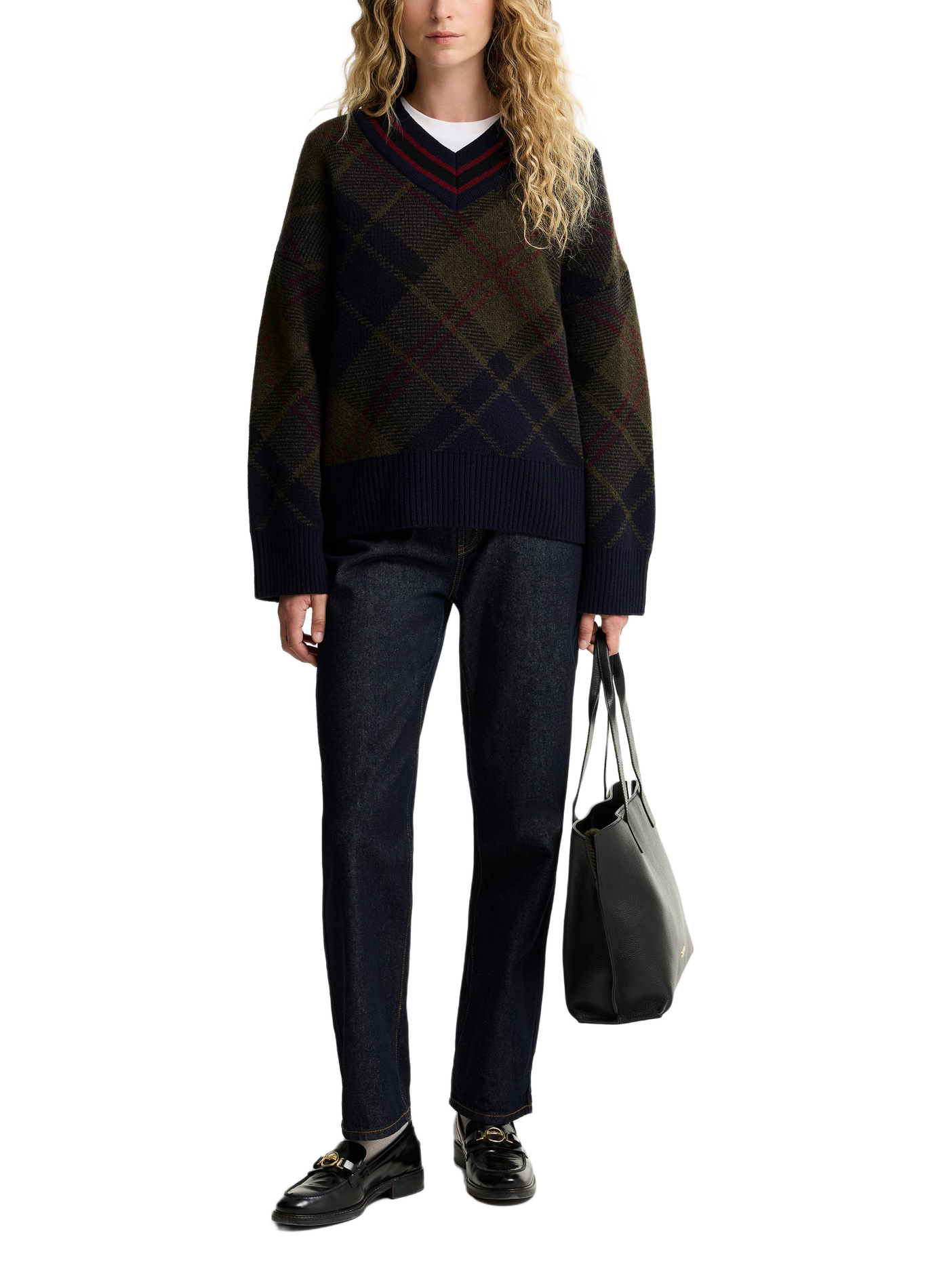 Pull col V en laine mélangée BARBOUR Multicolore