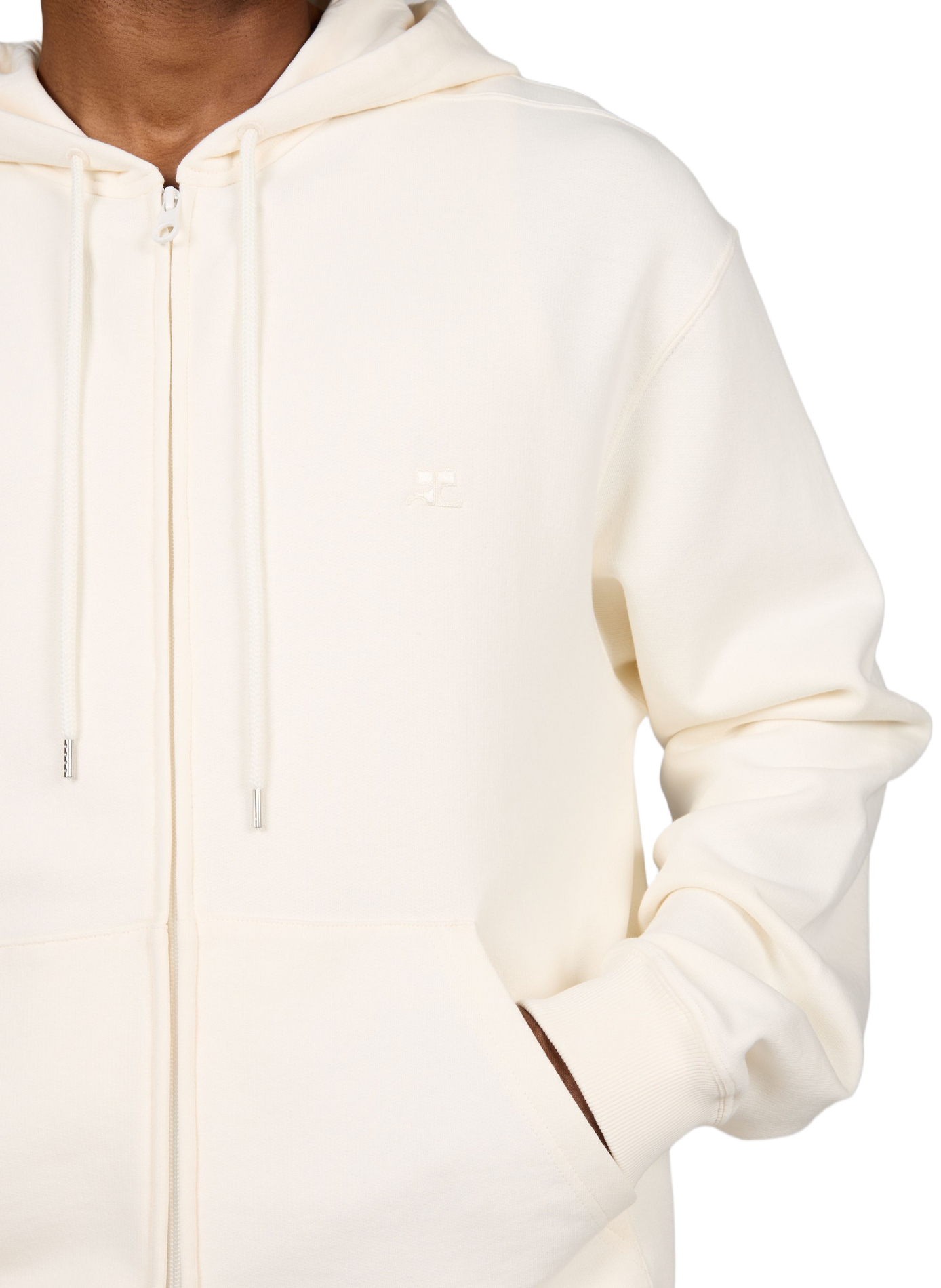 Geblokte hoodie met bedrukt logo in katoen COURRÈGES Beige