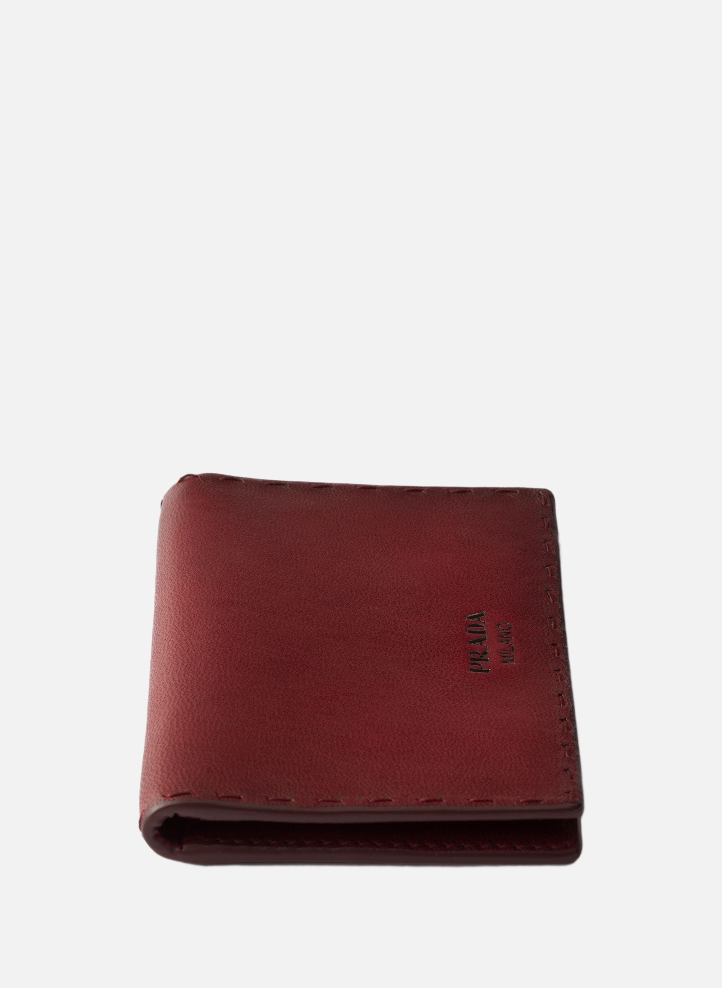 Porte-cartes en cuir vieilli PRADA Rouge