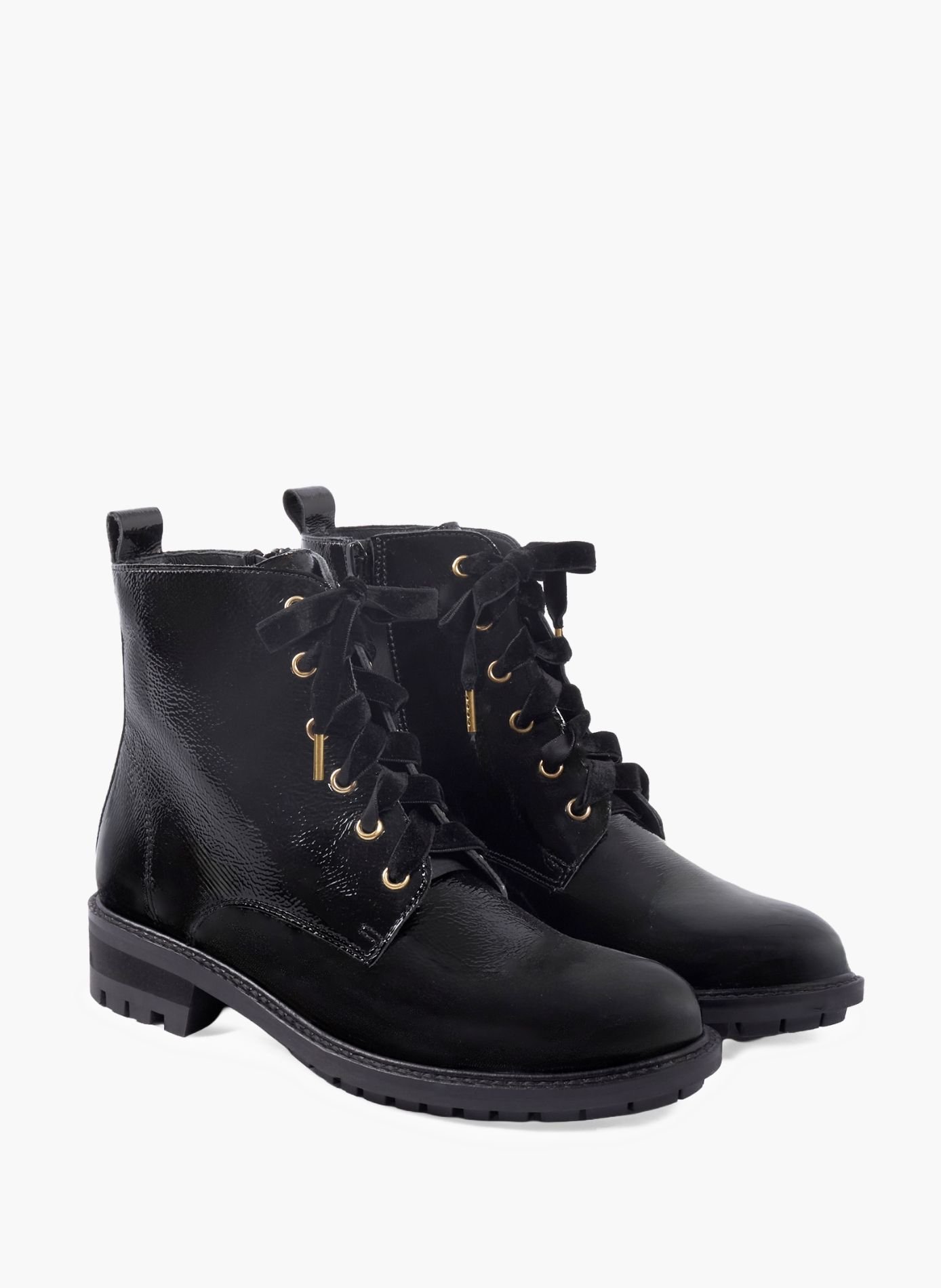 Bottines plates à lacet cuir vernis JULES & JENN Noir