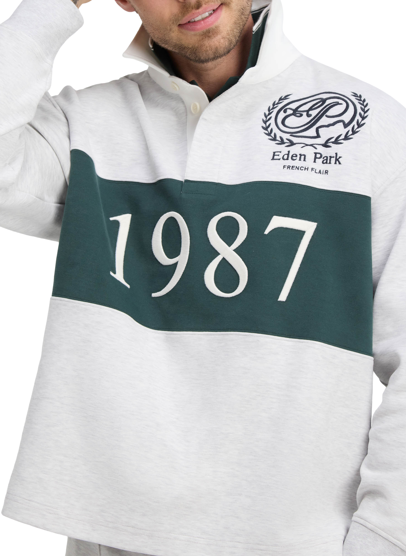 Sweat col polo en coton mélangé EDEN PARK Grey