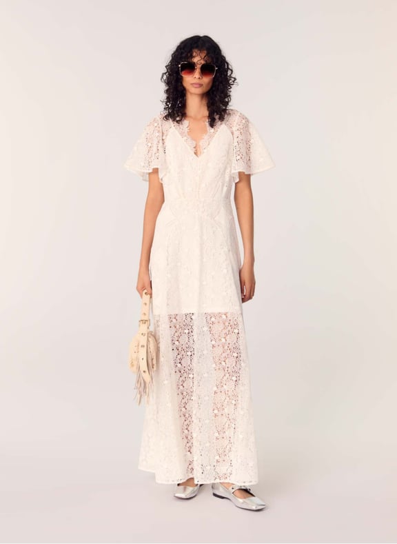 Robe longue col v en dentelle Blanc by MAJE MAJE Robe longue col v en dentelle Blanc
