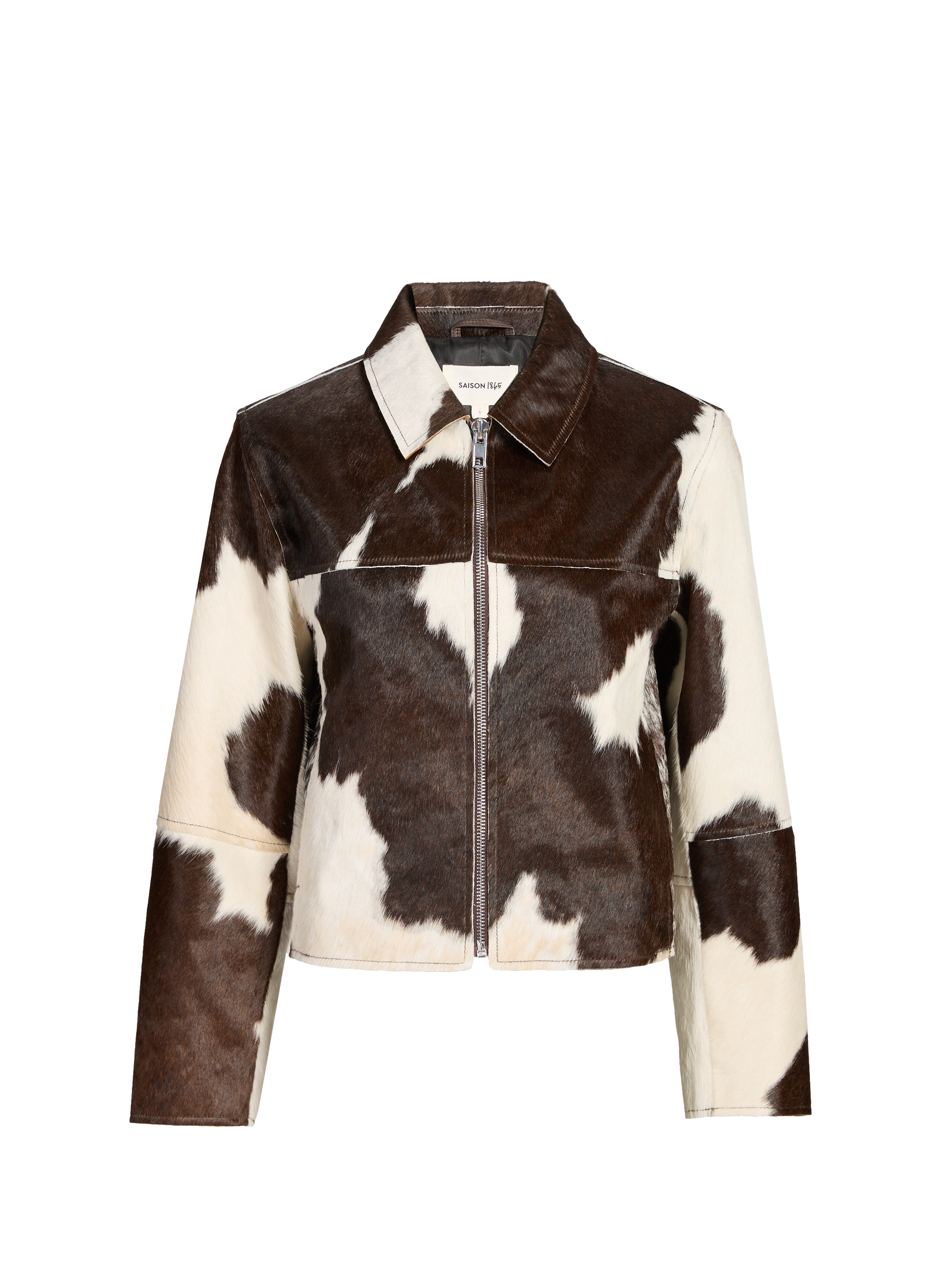 Cow print leather jacket SAISON 1865 Brown