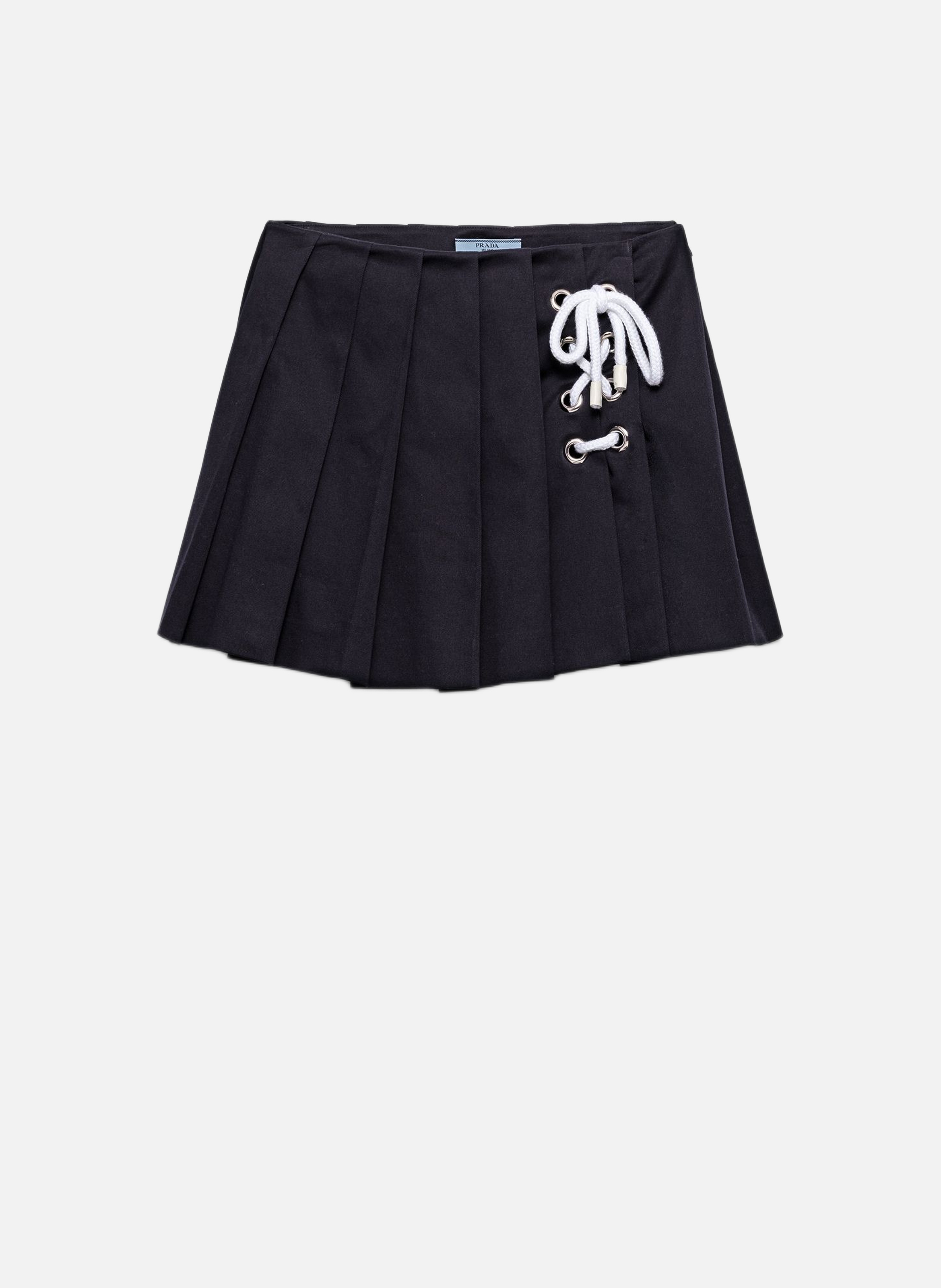 PRADA Jupe courte plissée en coton stretch Bleu