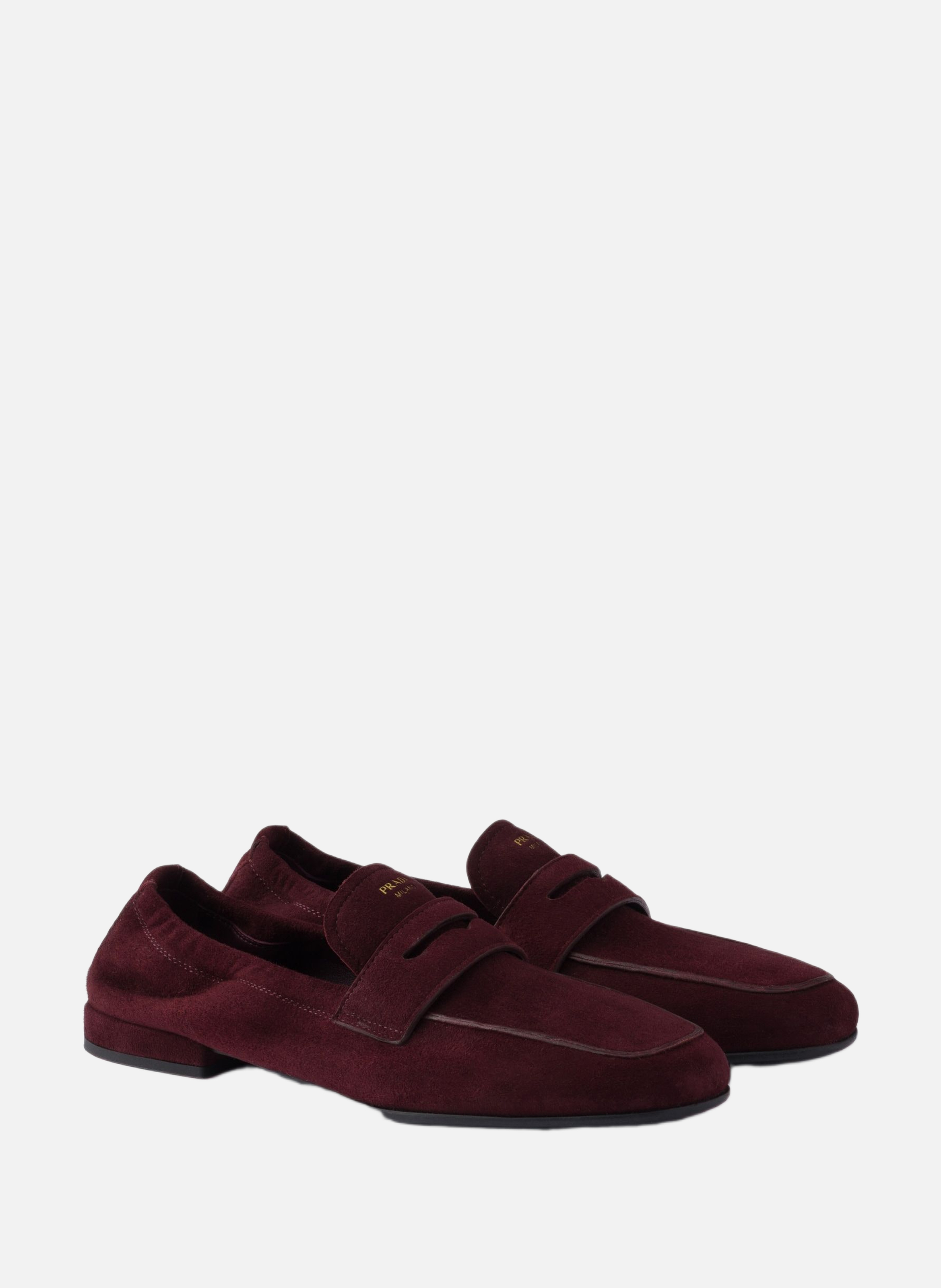 Mocassins shuffle en veau velours effet vieilli PRADA Rouge