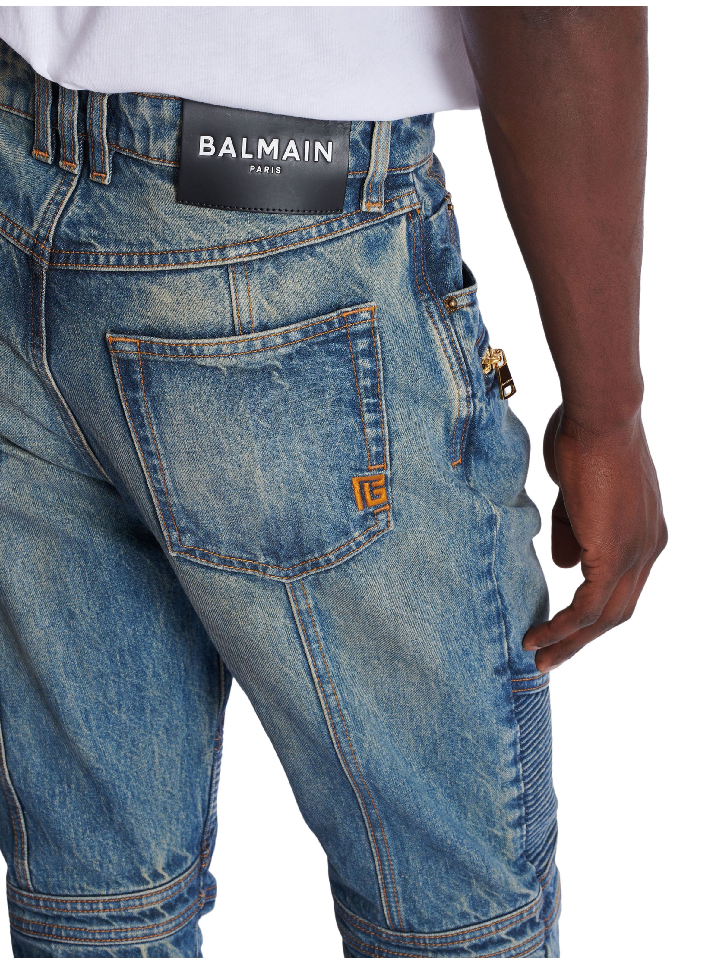 Pantalon biker en denim vintage BALMAIN Bleu