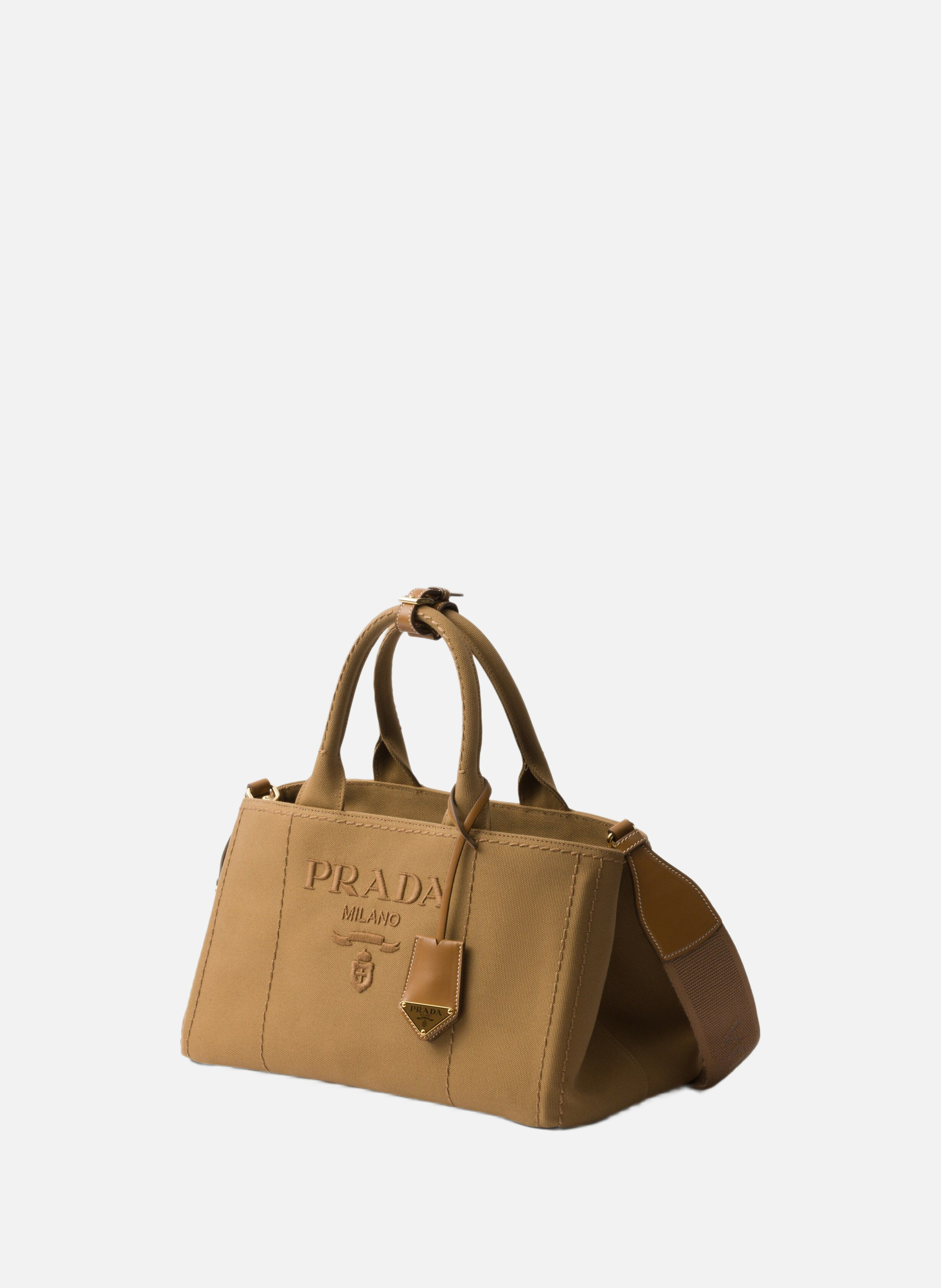 Grand sac à main prada jardinière en toile de coto PRADA Marron