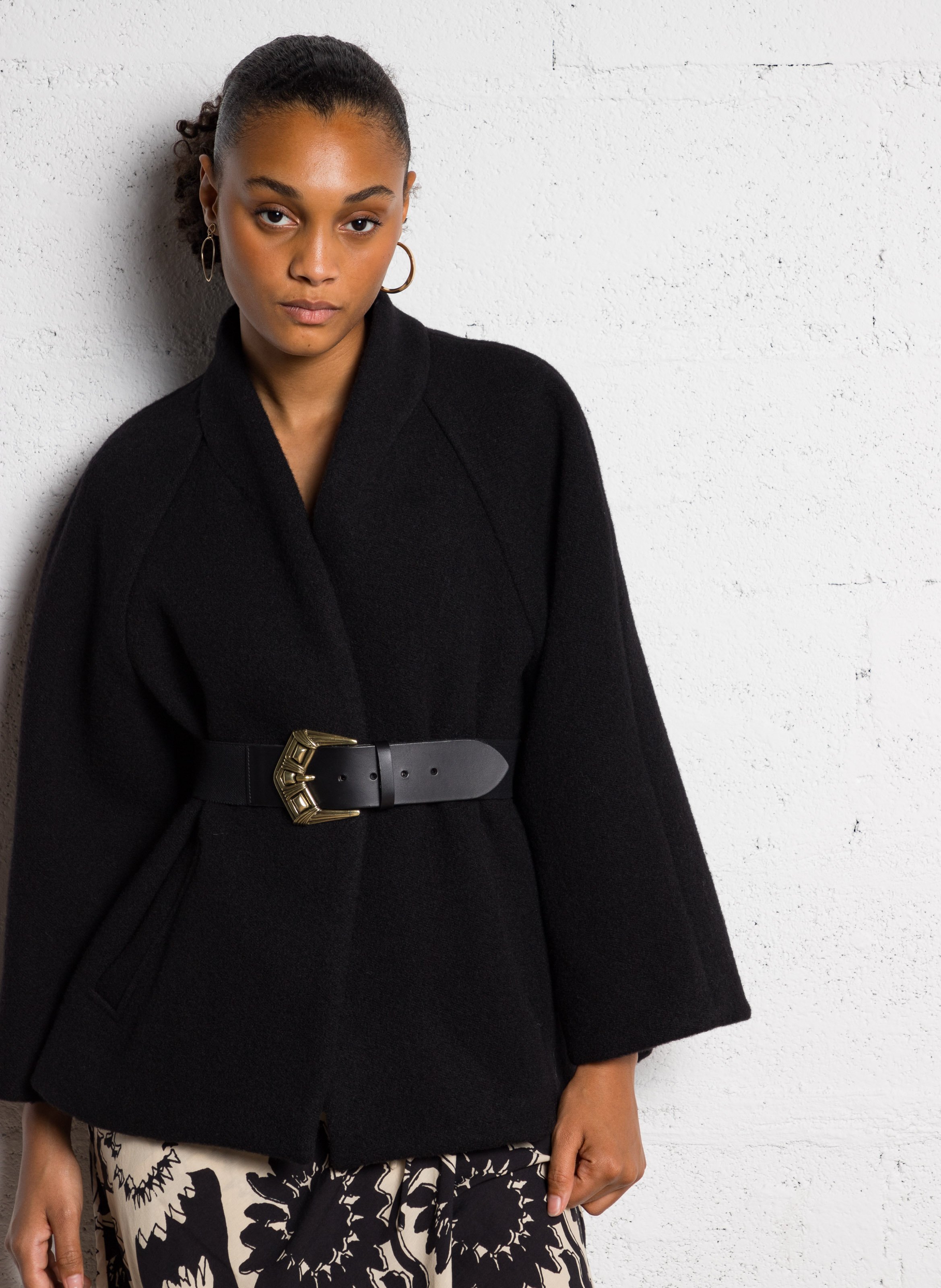 Cape droite col châle en laine hini BA&SH Noir