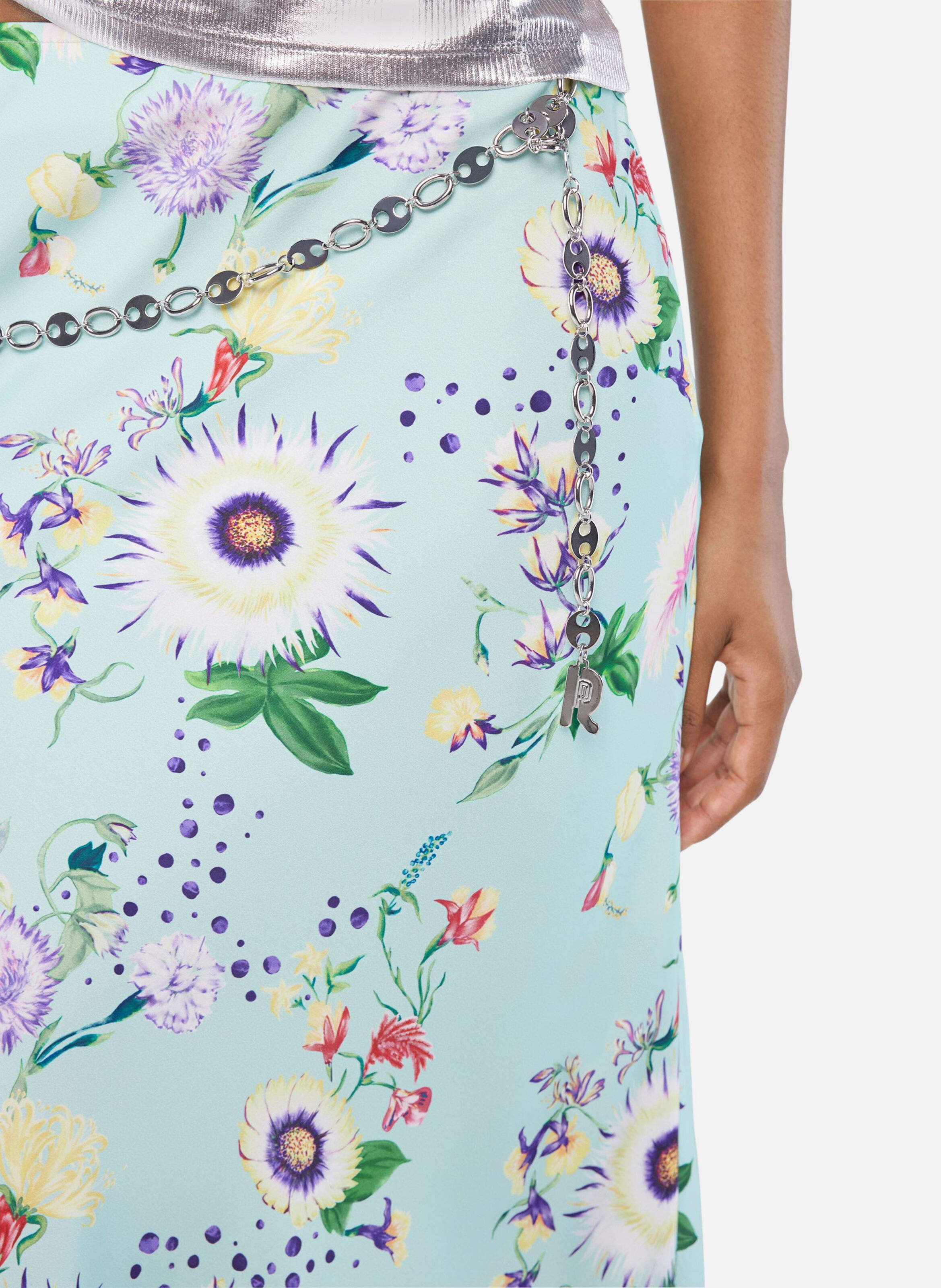 Jupe à motifs floraux avec détails chaînes RABANNE Vert