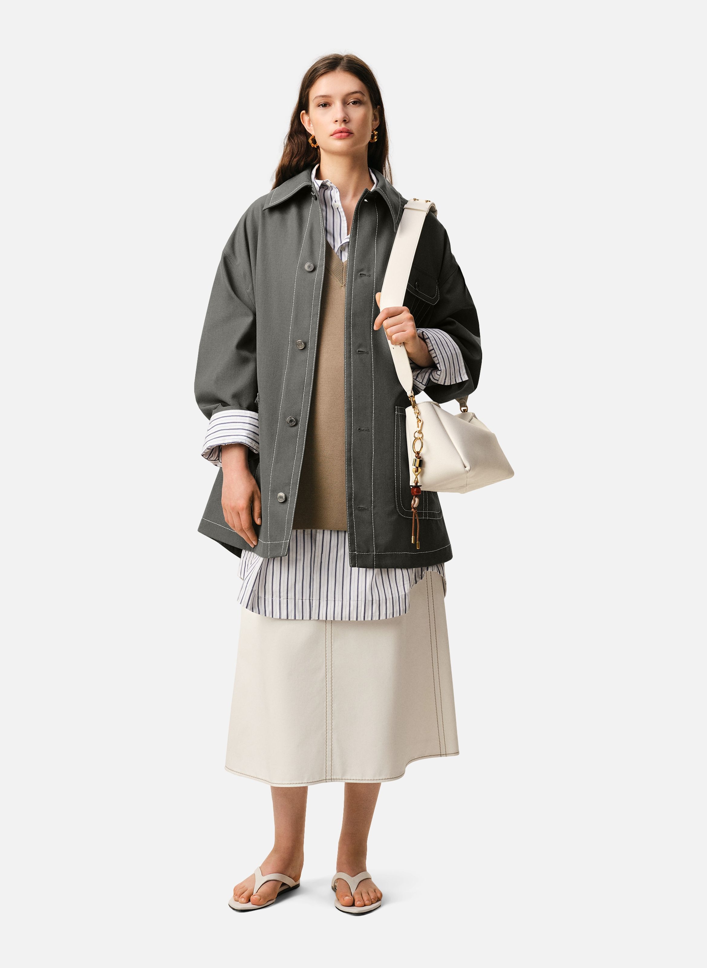 Veste worker unisexe en laine vierge AMI PARIS Gris