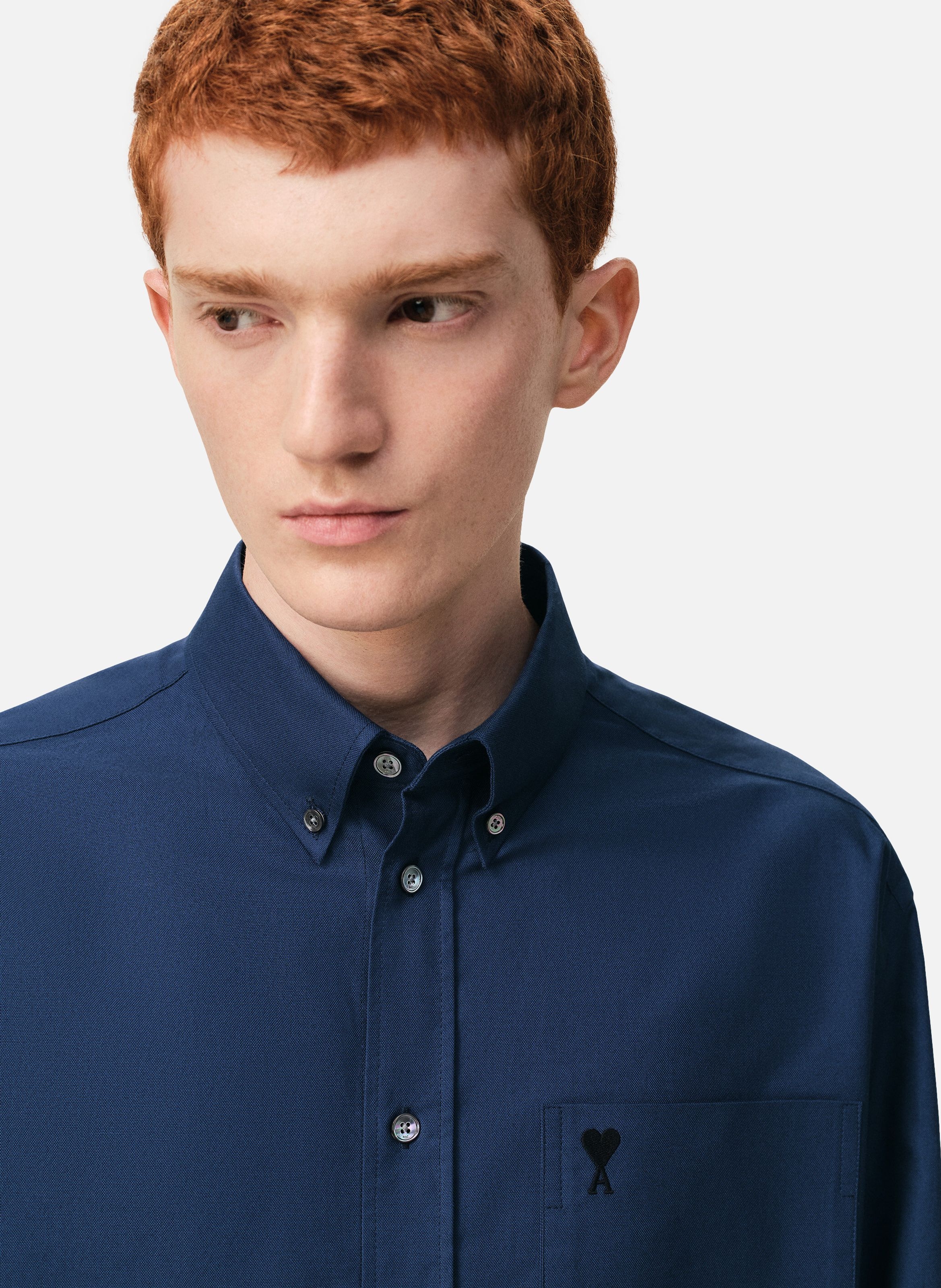 Chemise boxy ami de coeur brodé en coton AMI PARIS Bleu