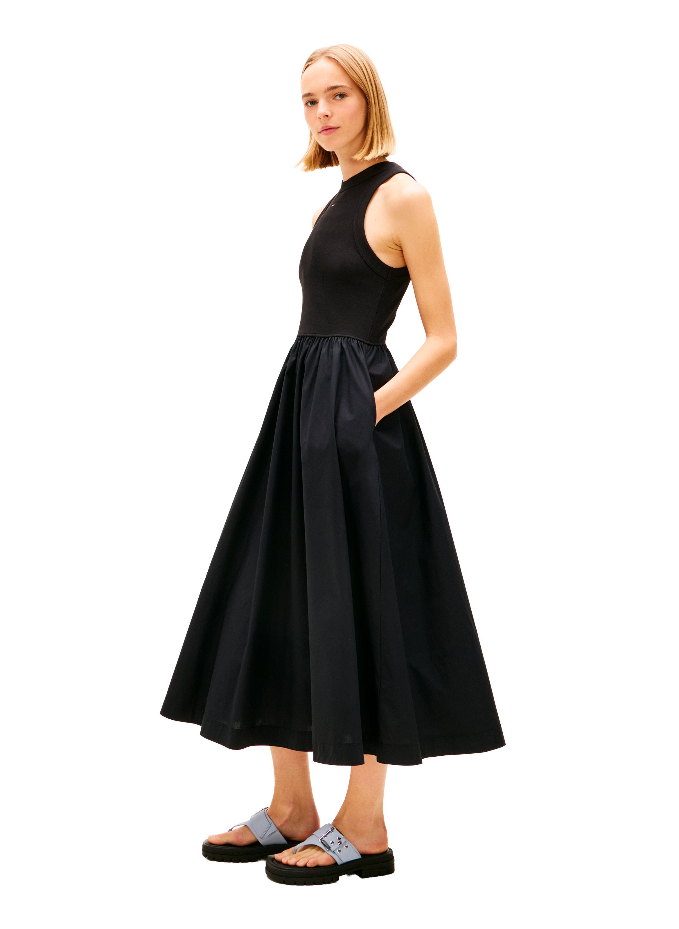 Langes ärmelloses Slim-Popeline-Kleid aus Baumwolle TOMMY HILFIGER Schwarz