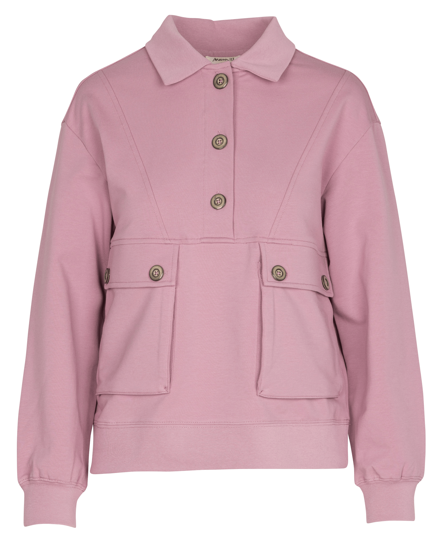 Sweat col polo en coton mélangé Limon MAISON 123 Rose