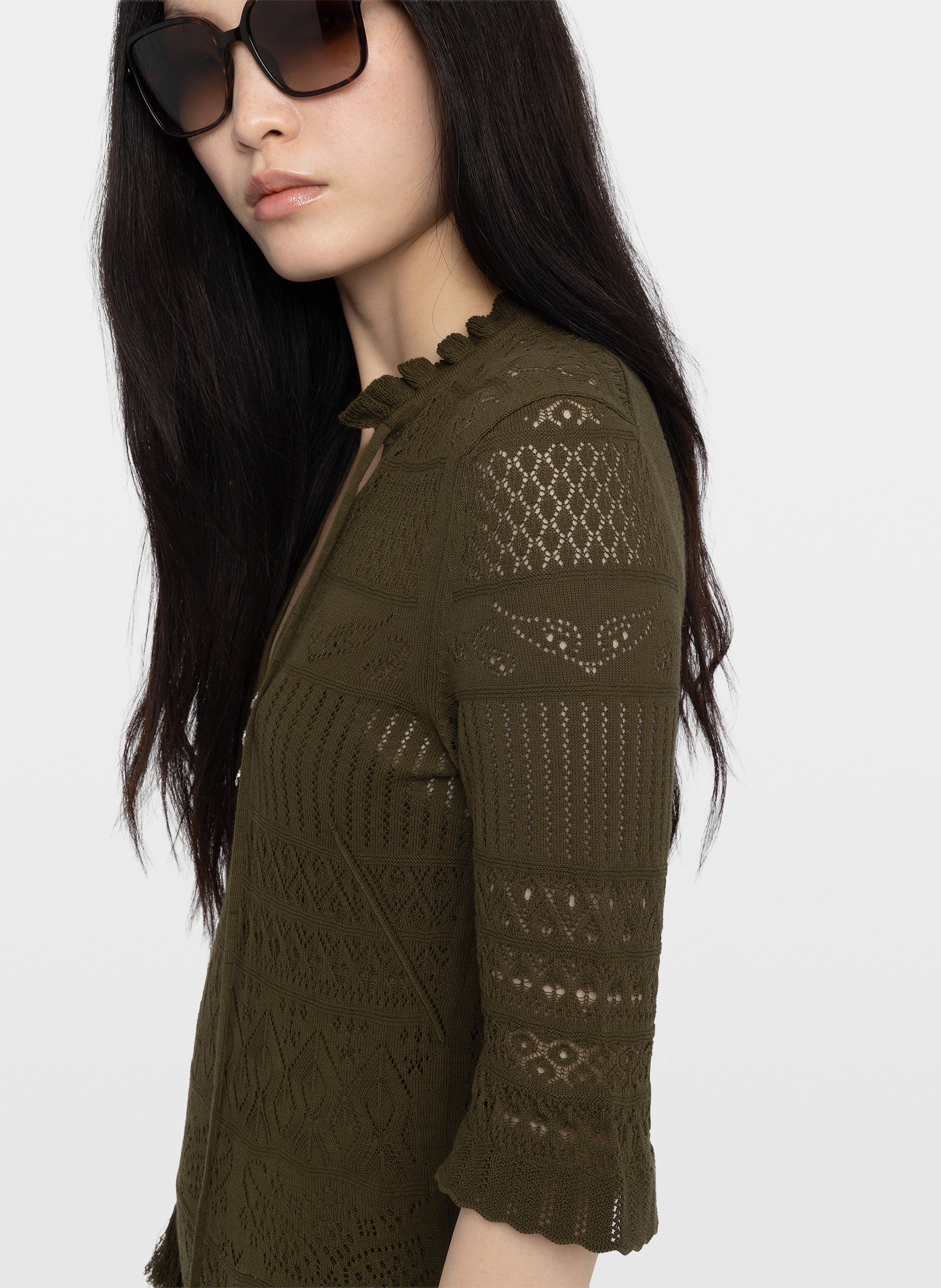 Robe longue évasée col v en coton memphis ZADIG&VOLTAIRE Vert