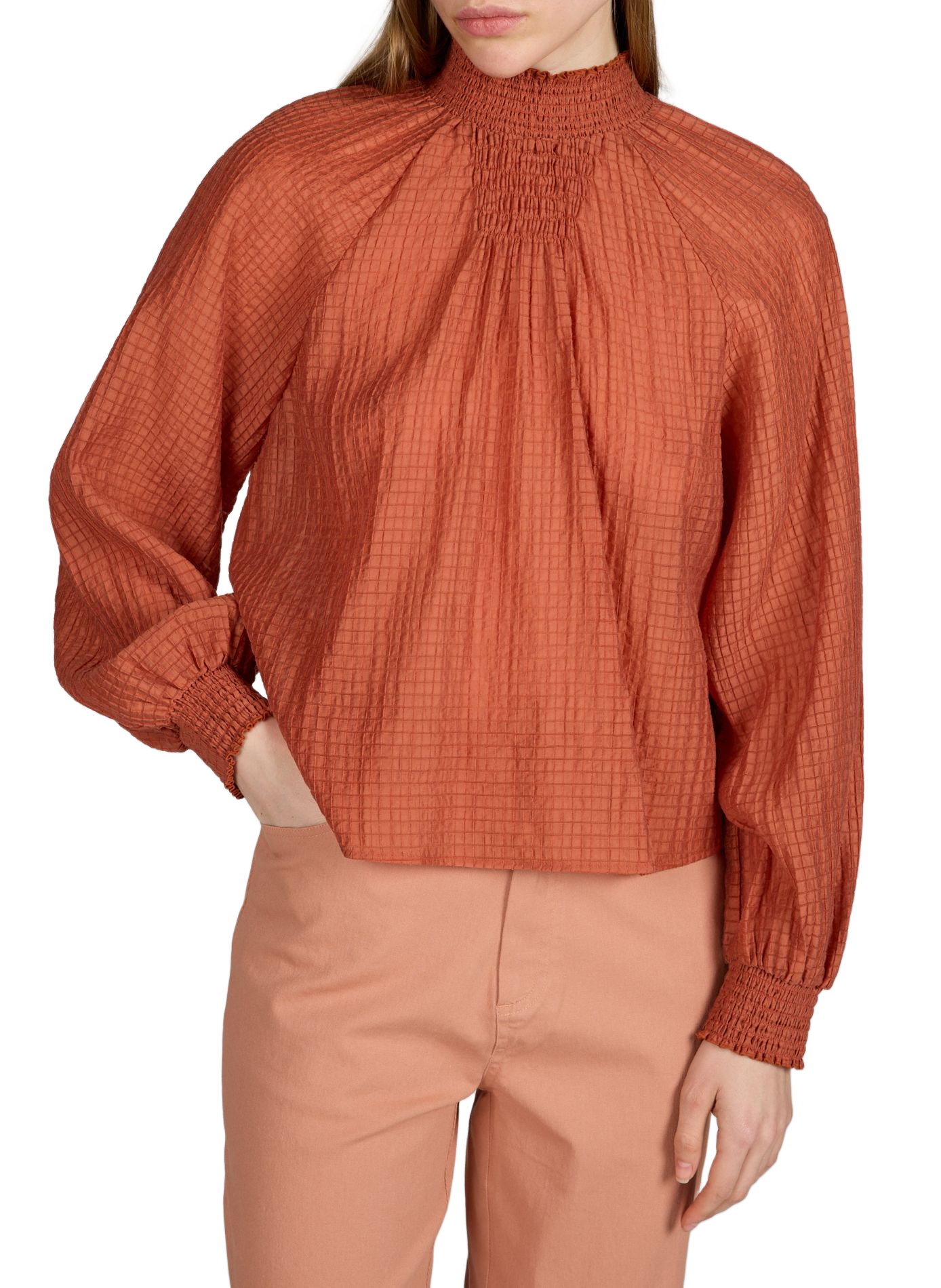 High neck top with small checkered pattern PETITE MENDIGOTE Pink