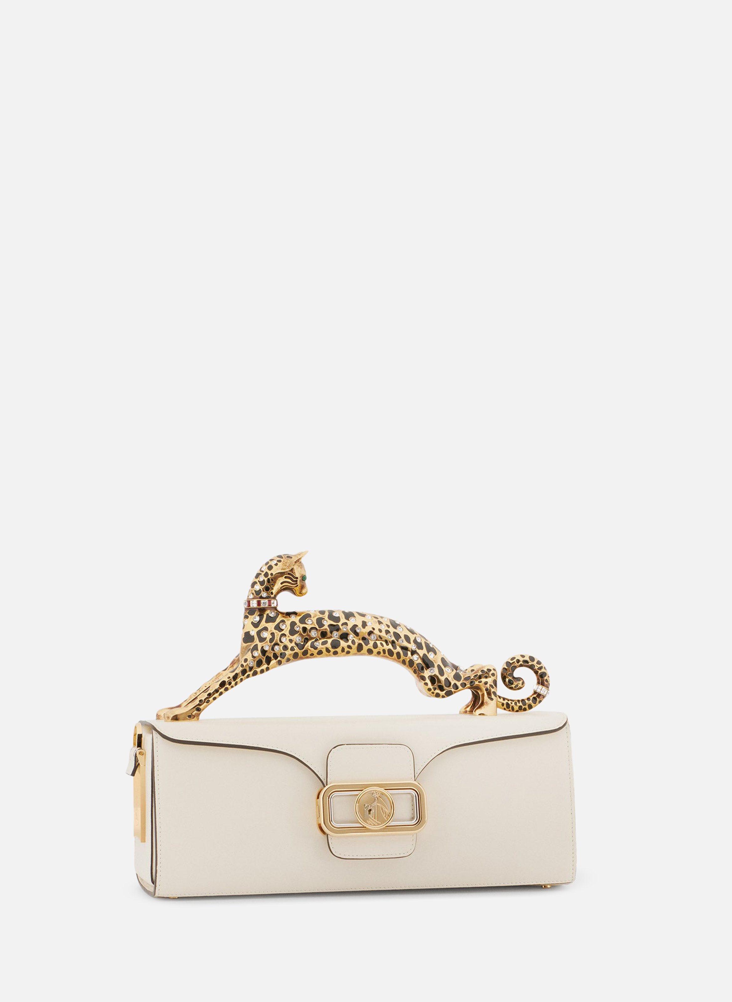 Sac pencil cat en cuir brillant et strass LANVIN Blanc