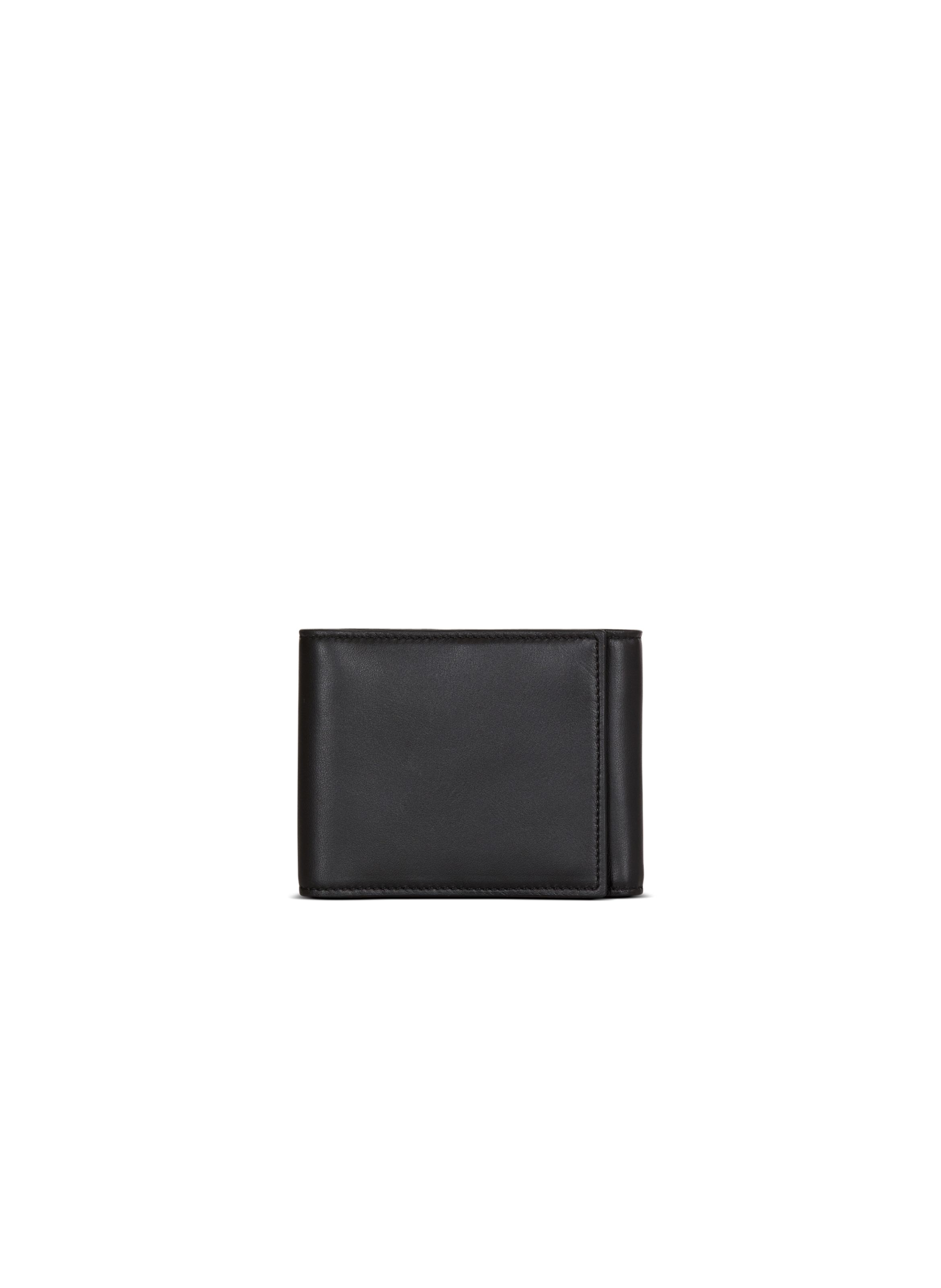 Portefeuille trifold en cuir lisse BALMAIN Noir