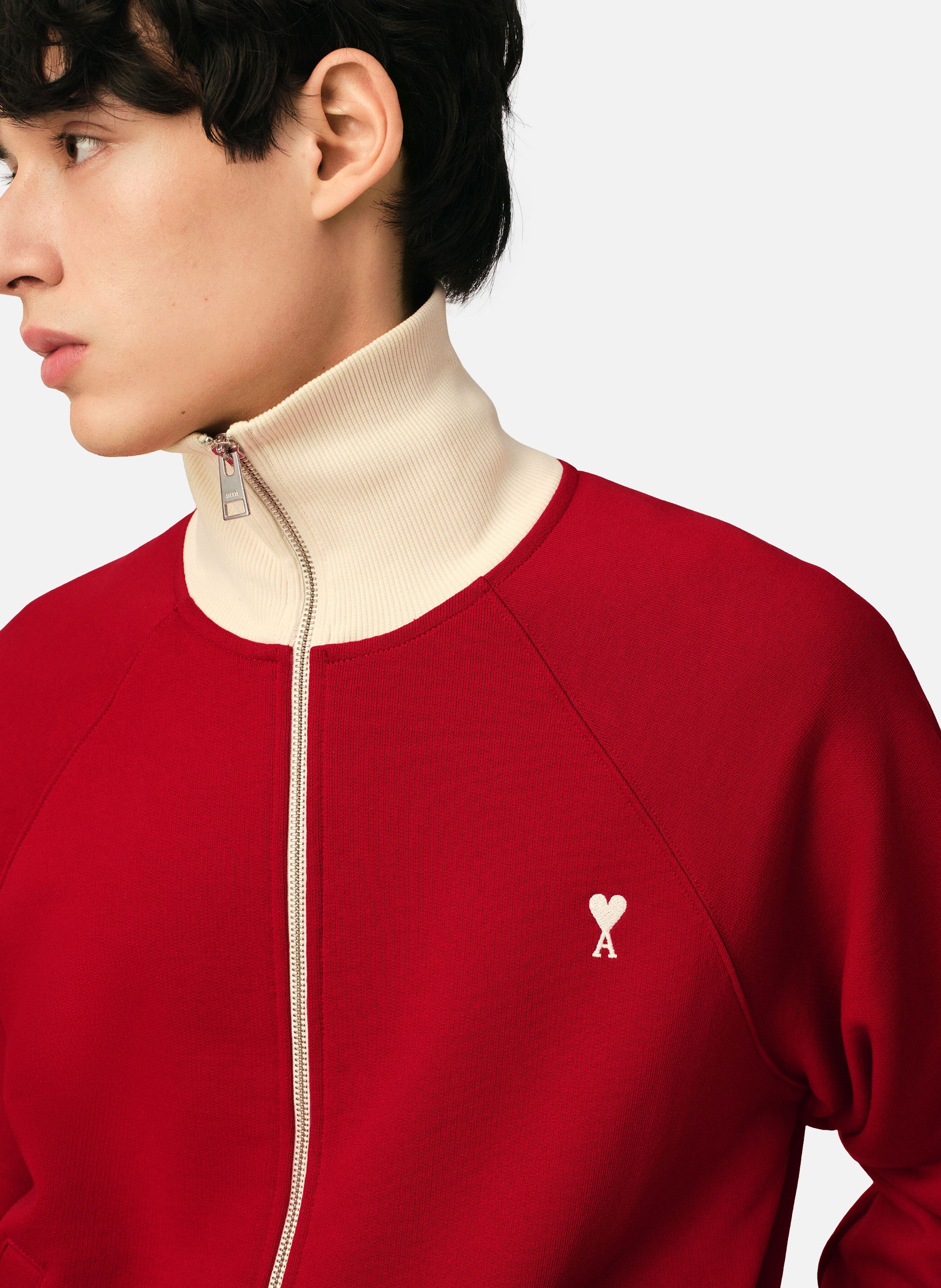 Sweatshirt zippé unisexe en coton ami de coeur AMI PARIS Rouge