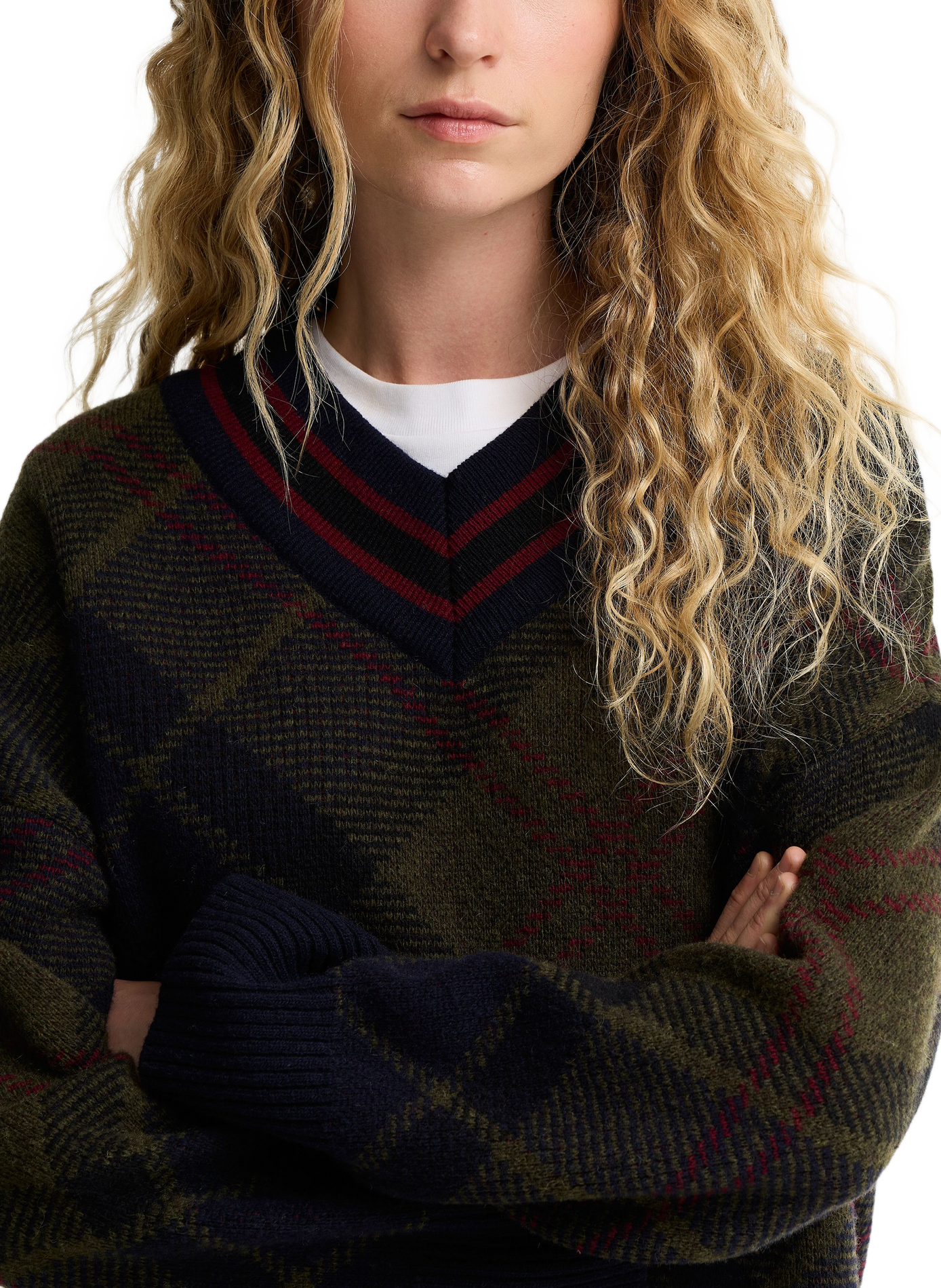 Pull col V en laine mélangée BARBOUR Multicolore