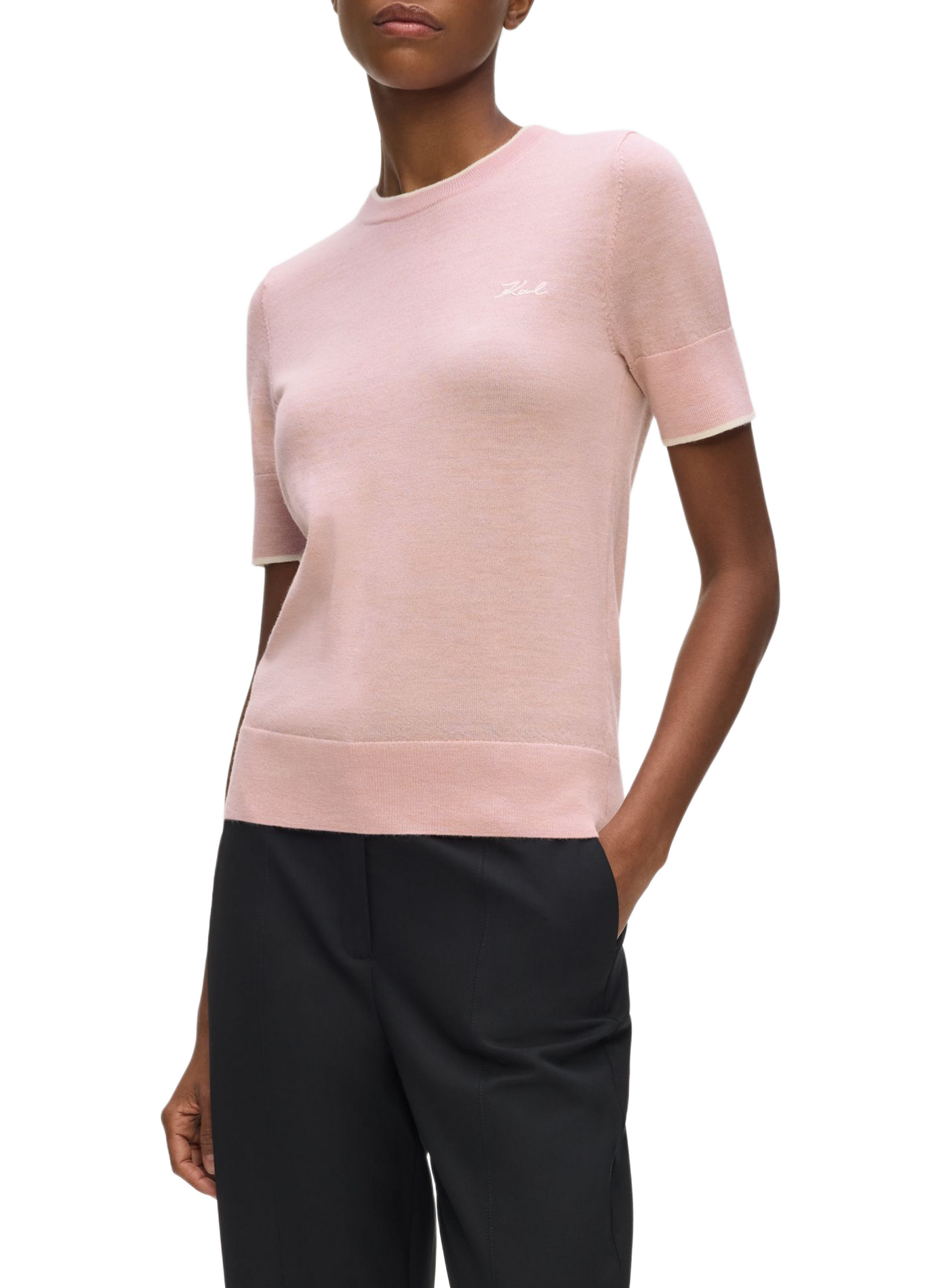 Short-sleeved wool sweater KARL LAGERFELD Pink