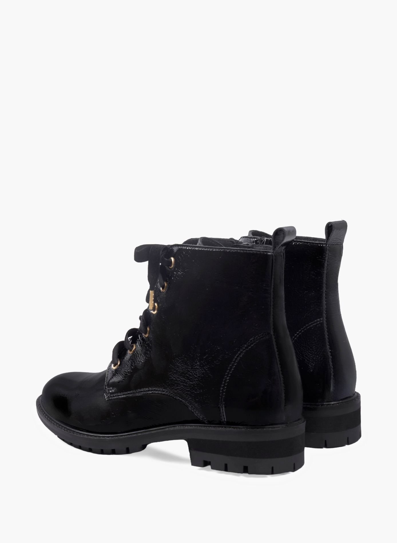 Bottines plates à lacet cuir vernis JULES & JENN Noir
