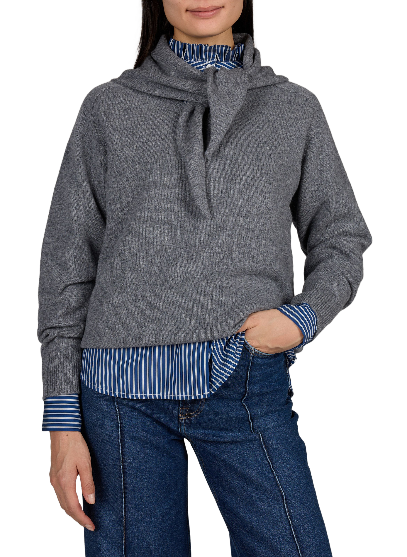Straight-fit wool sweater with lavallière collar ROUGE EDIT Grey