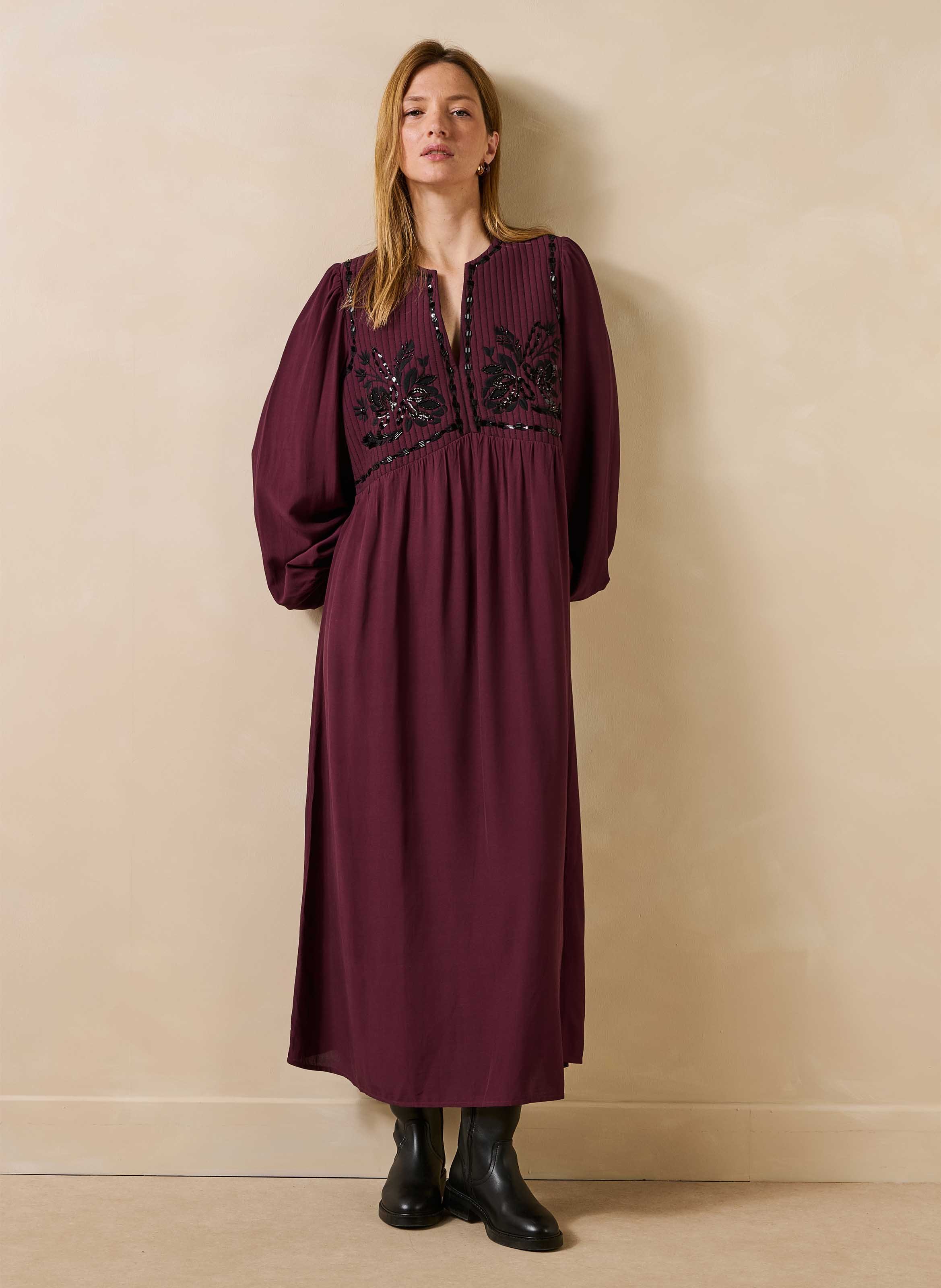 Lange jurk met tuniekhals en borduursels LA FEE MARABOUTEE Veelkleurig