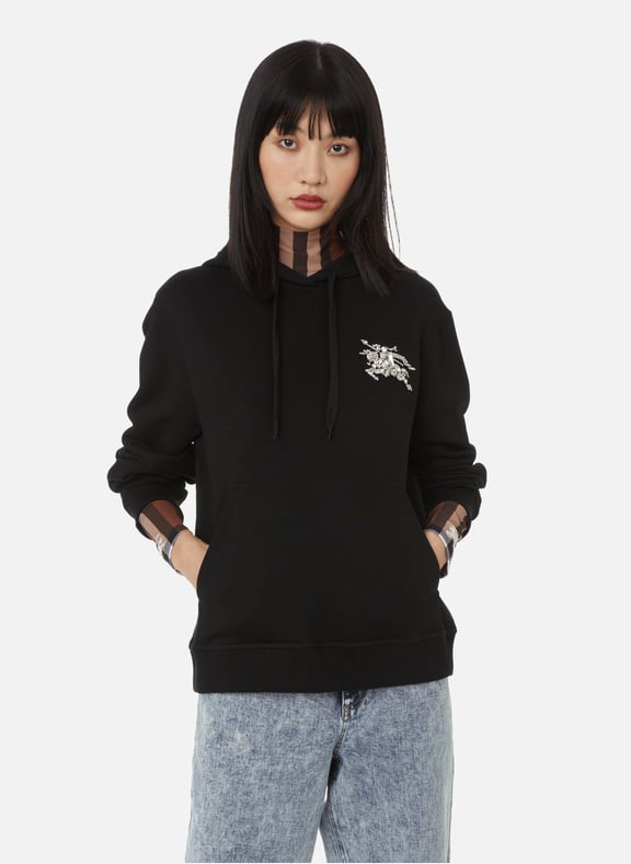 Hoodie with decorative rhinestone detail Black by BURBERRY BURBERRY Hoodie with decorative rhinestone detail Black