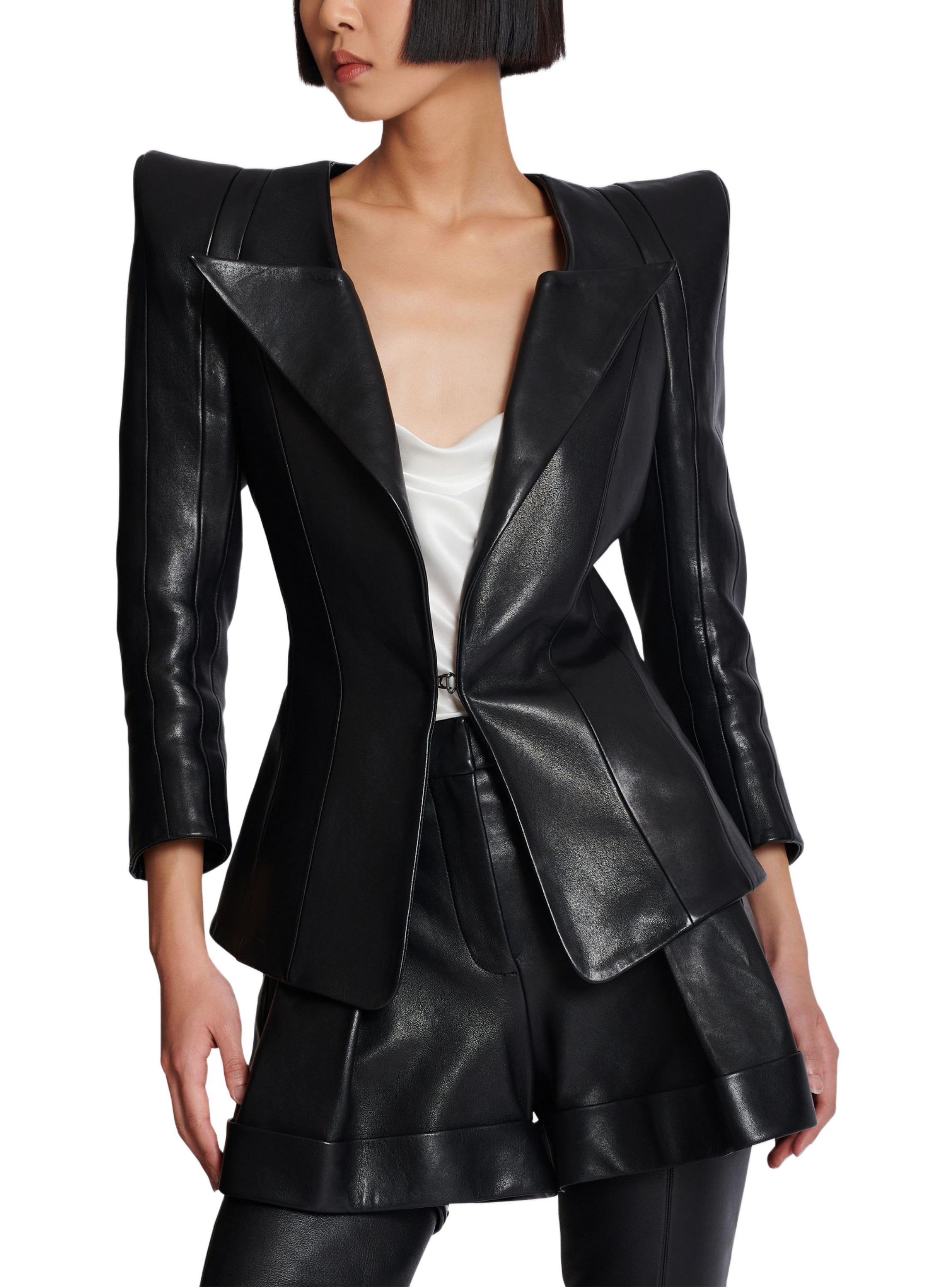 Veste ajustée en cuir d'agneau BALMAIN Noir