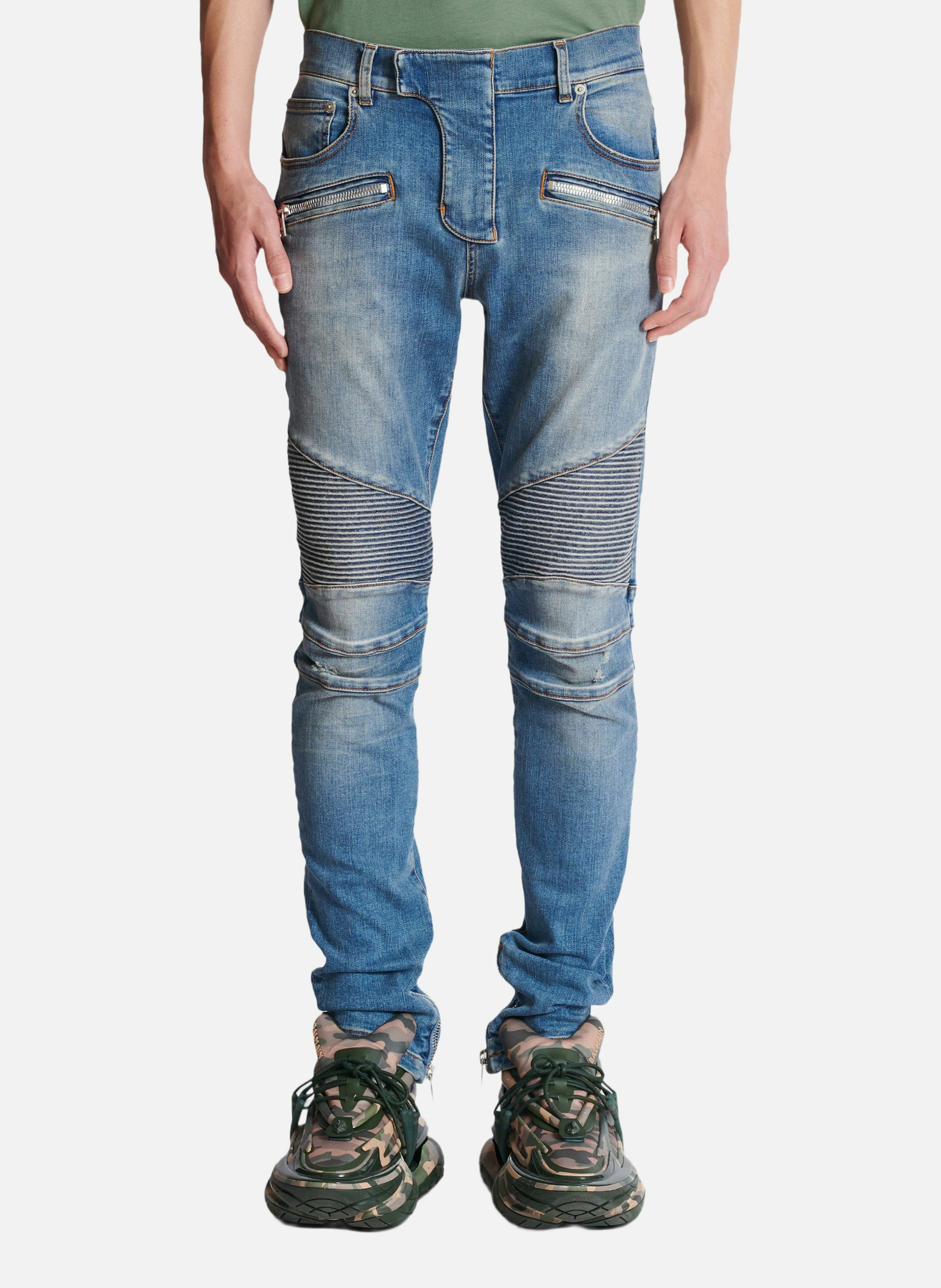 Jean biker slim en denim blue wash BALMAIN Bleu