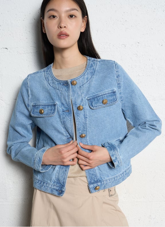 Veste en jean droite en coton Bleu by IKKS IKKS Veste en jean droite en coton Bleu