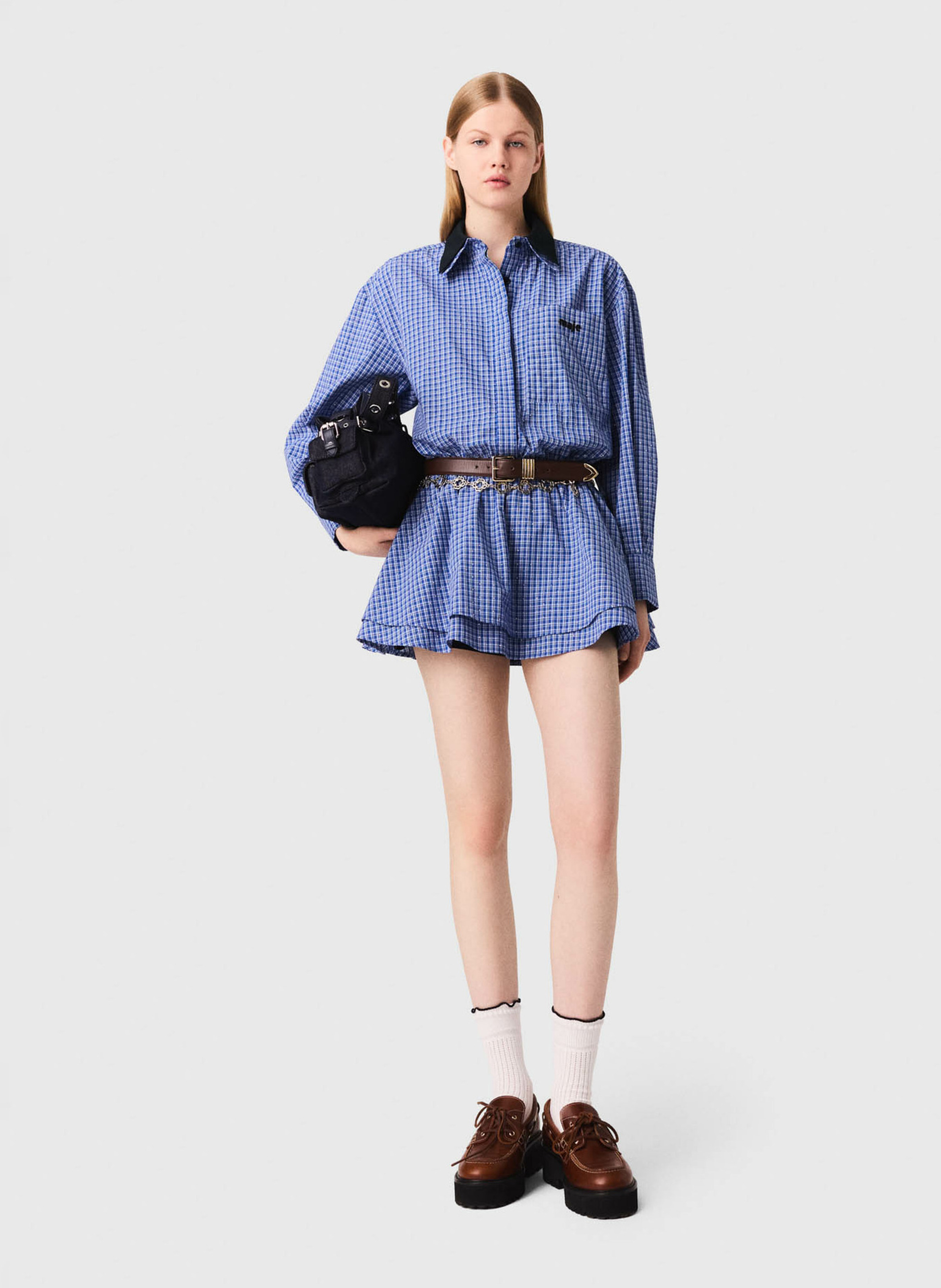 Robe courte col classique en coton MAJE Bleu