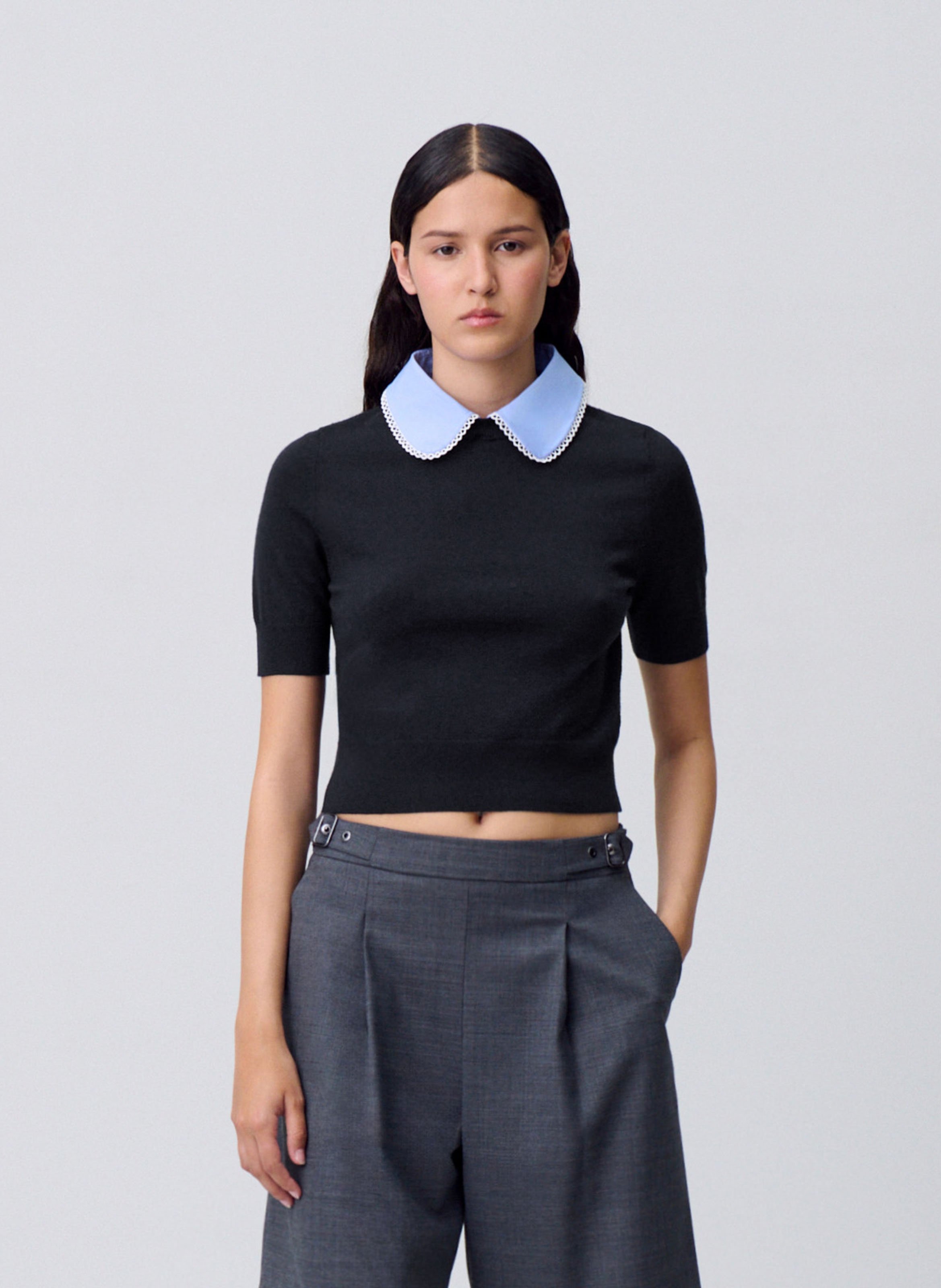 Pull manches courtes en maille fine CLAUDIE PIERLOT Bleu